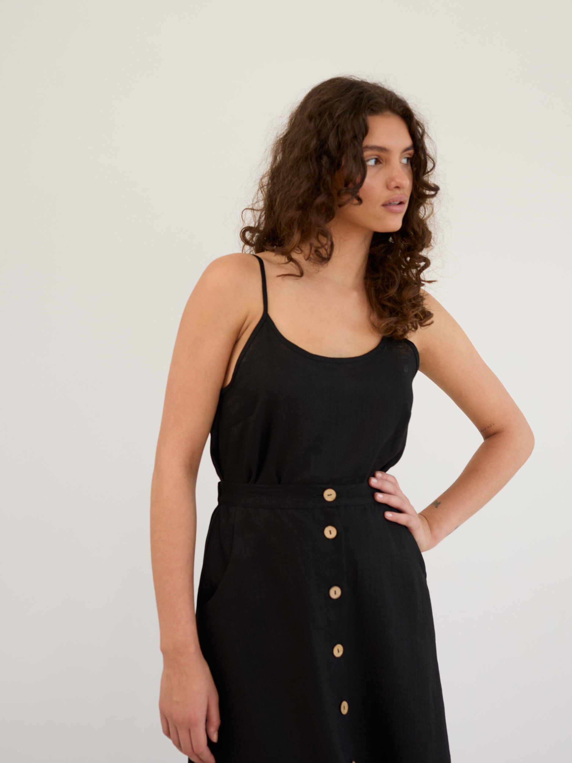 Linen Button Front Midi Skirt LAMINTA - Image 3