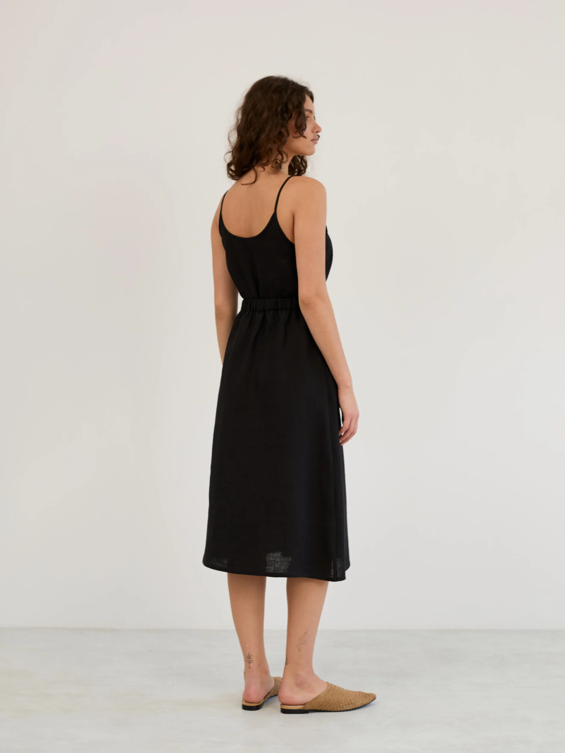 Image 6 of Linen Button Front Midi Skirt in Black LAMINTA from Love and Confuse | Handmade Linen Clothing for Women
