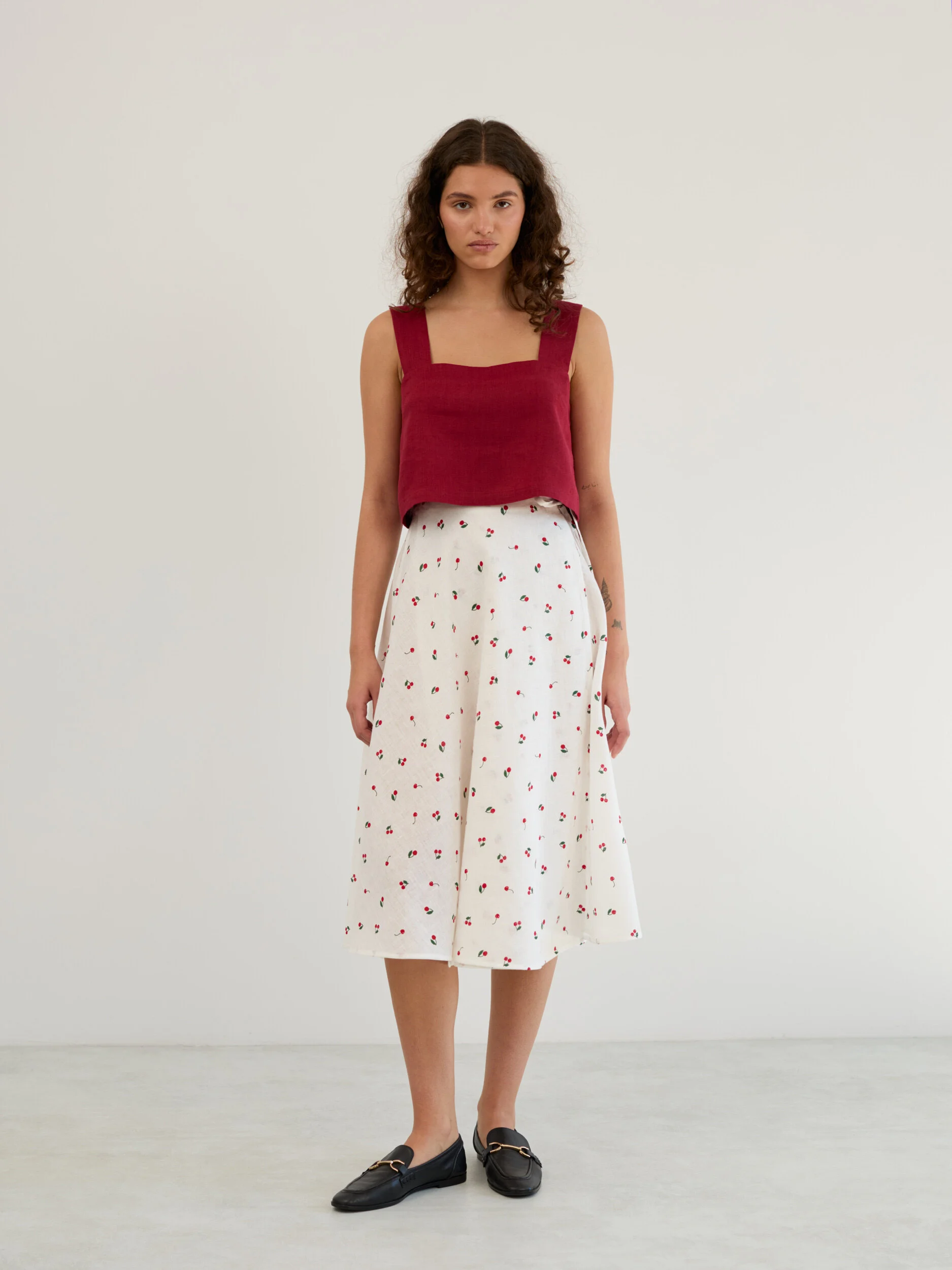 Image 6 of Linen Wrap Midi Skirt in Cherry Print KENZIE from Love and Confuse | Handmade Linen Clothing for Women