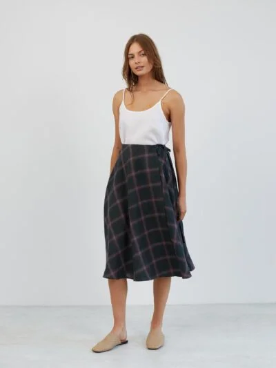 Linen Wrap Midi Skirt KENZIE