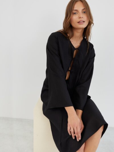 Linen Tie Front Long Sleeve Blouse BLAIRE