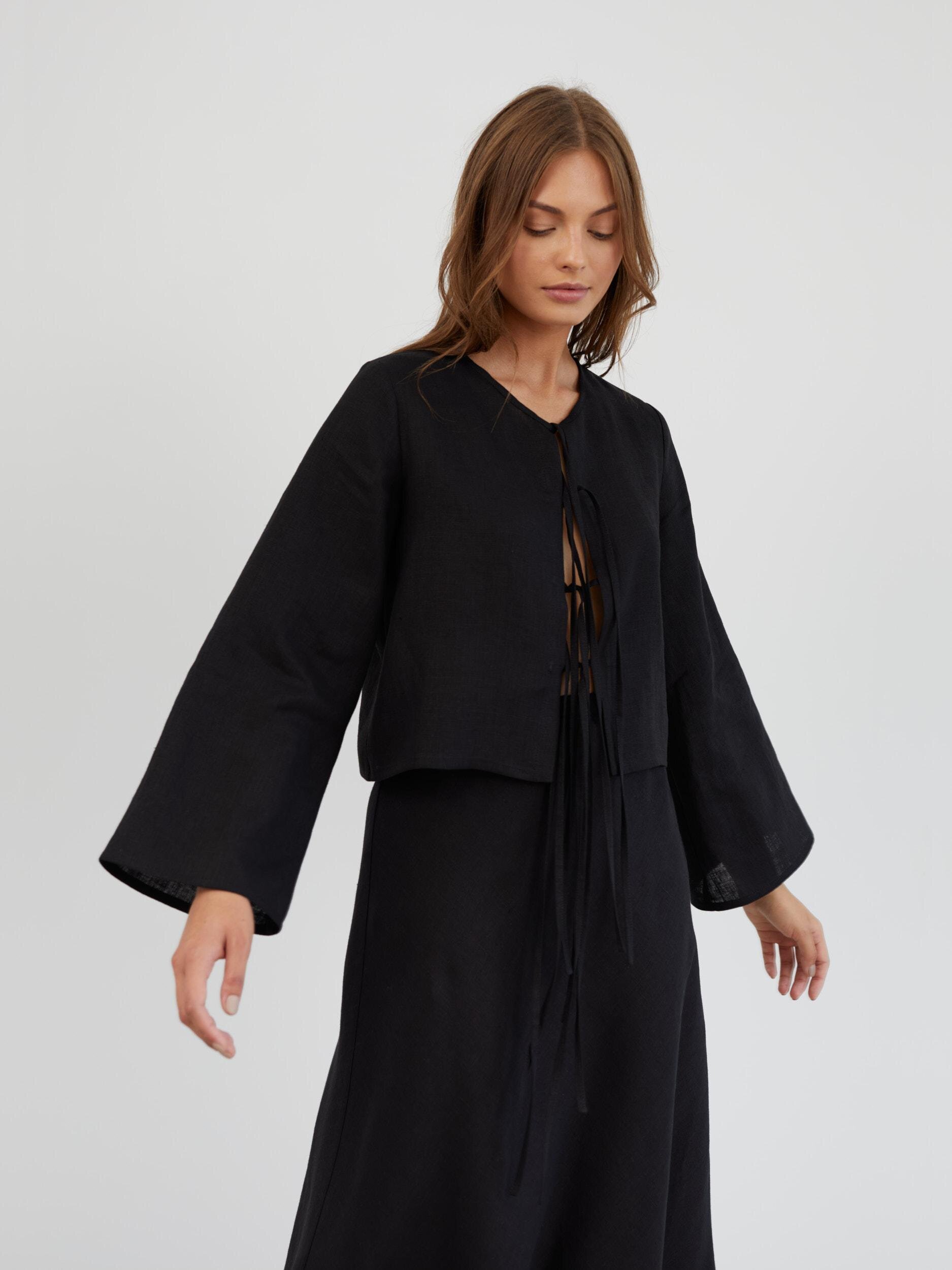 Linen Tie Front Long Sleeve Blouse BLAIRE - Image 3