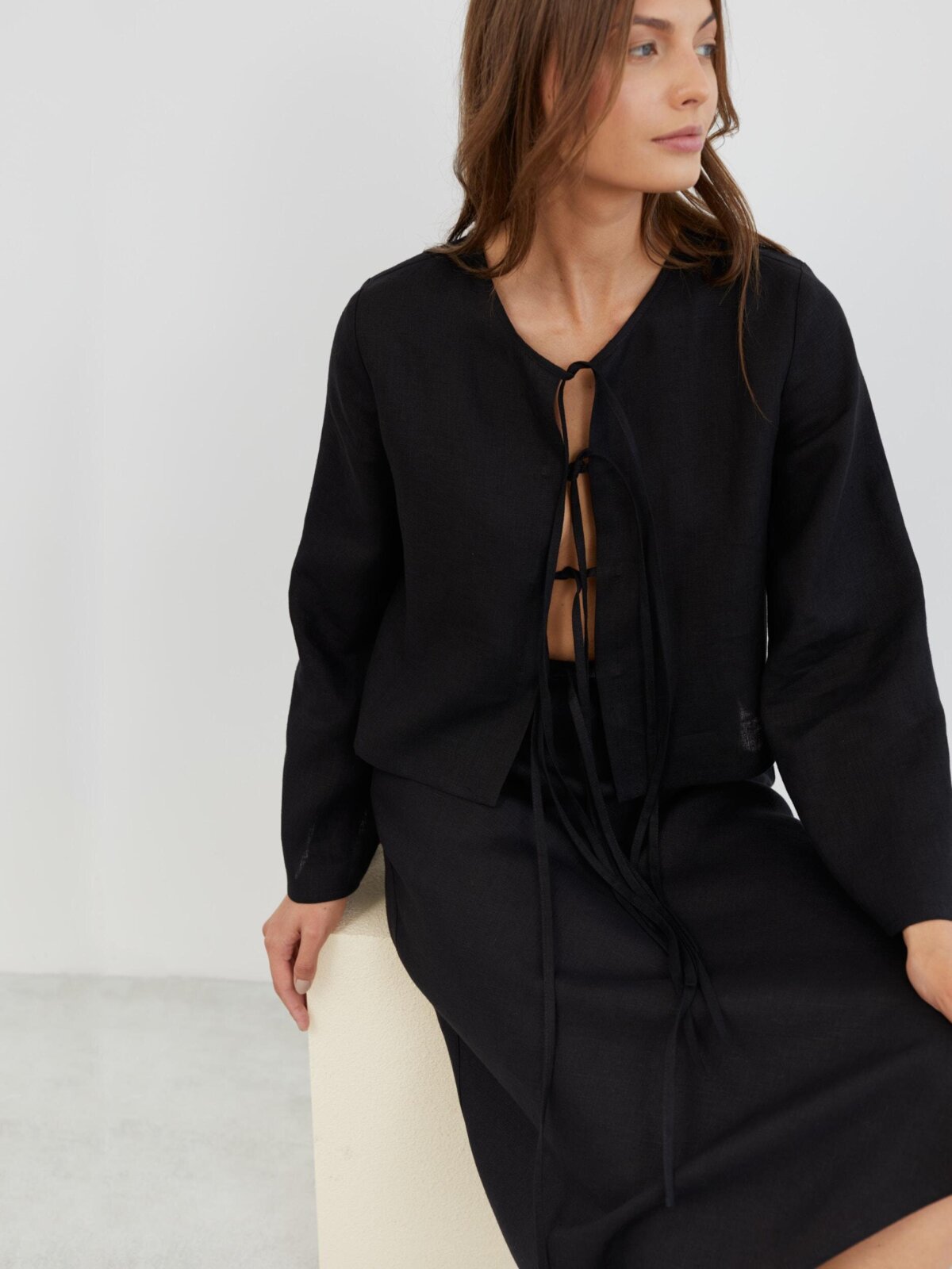 BLAIRE pellava paitapusero Musta — takaa