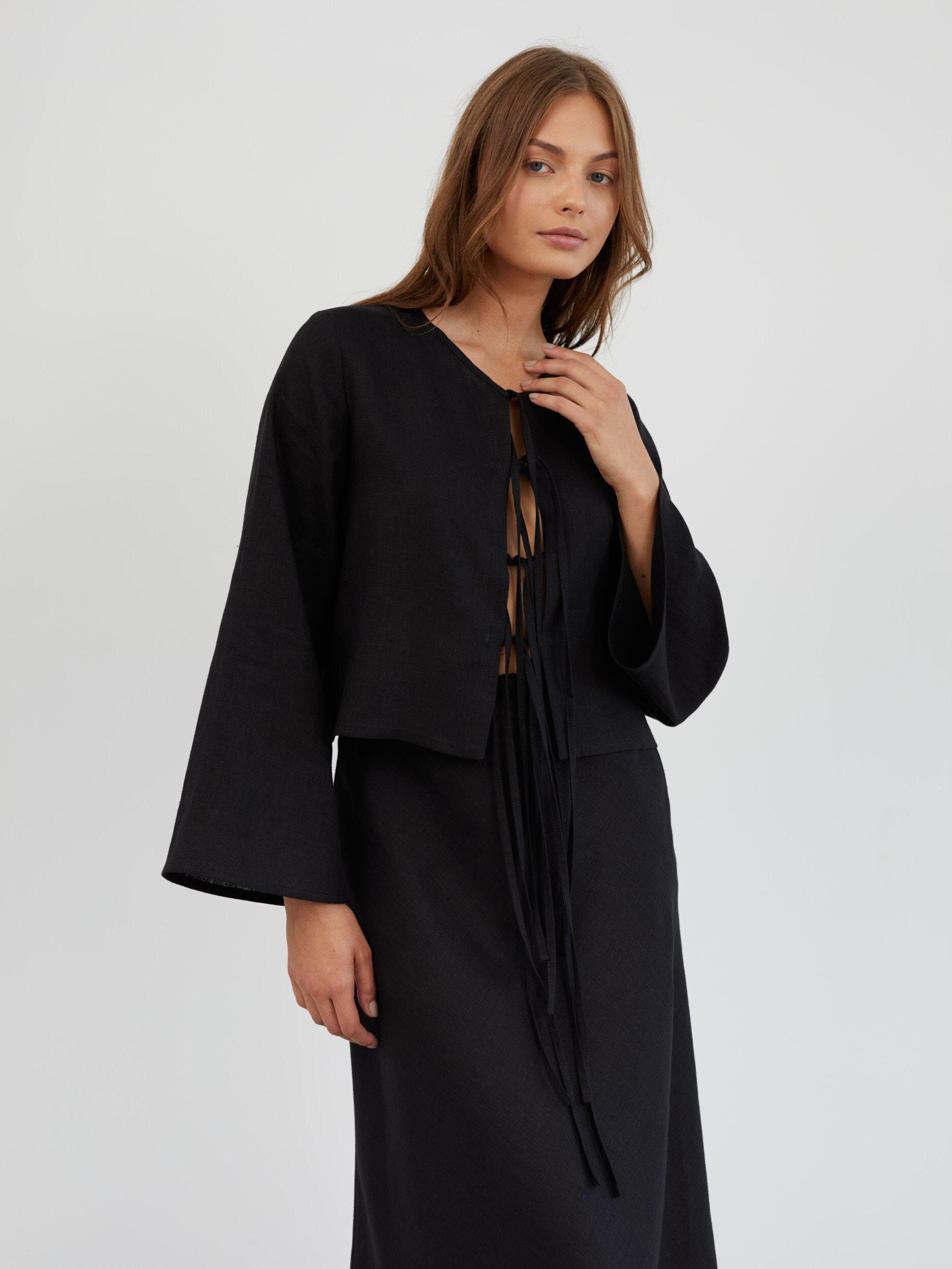 Linen Tie Front Long Sleeve Blouse BLAIRE - Image 5