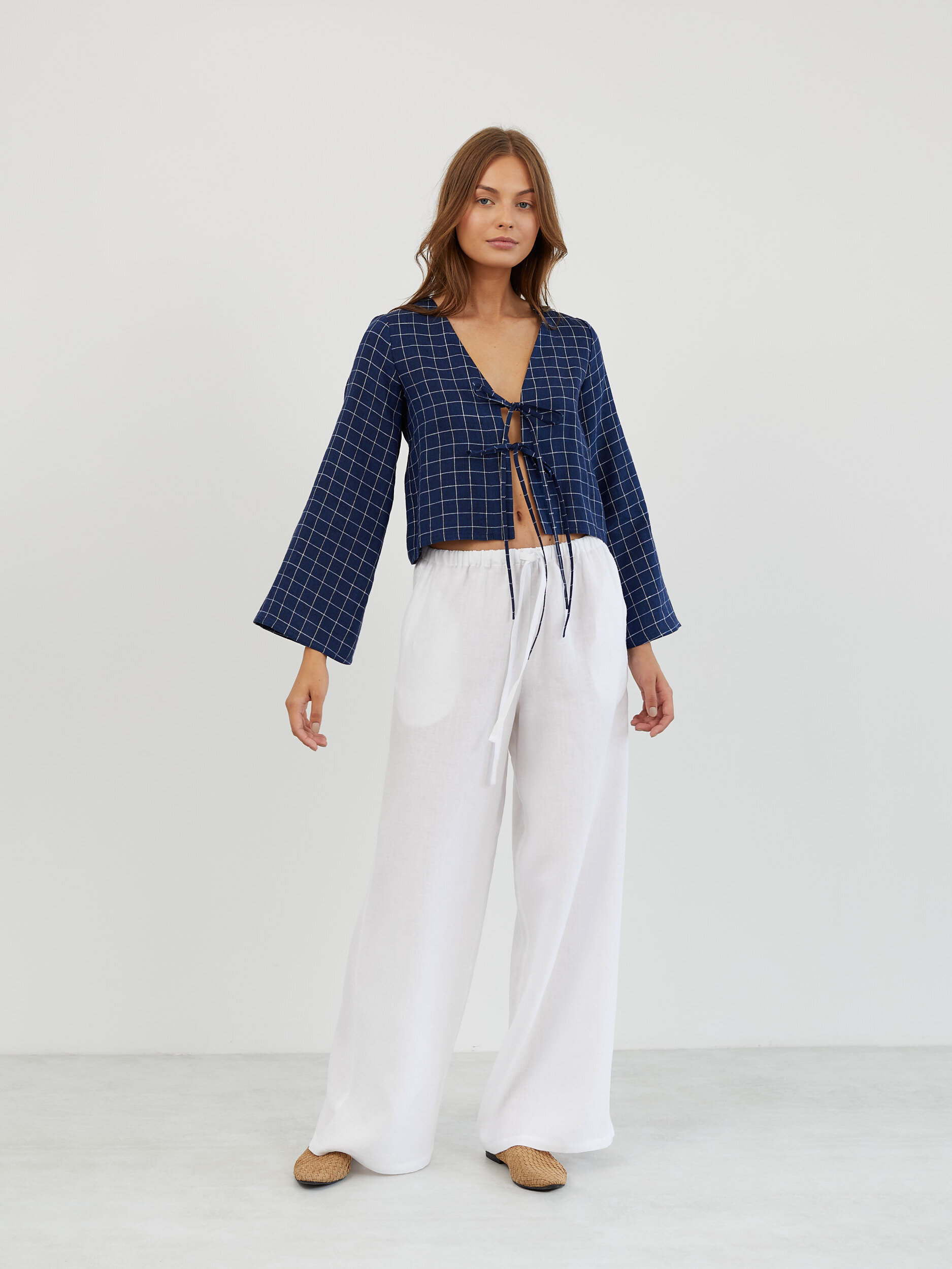 Linen Tie Front Bell Sleeve Top CASSIDY - Image 2