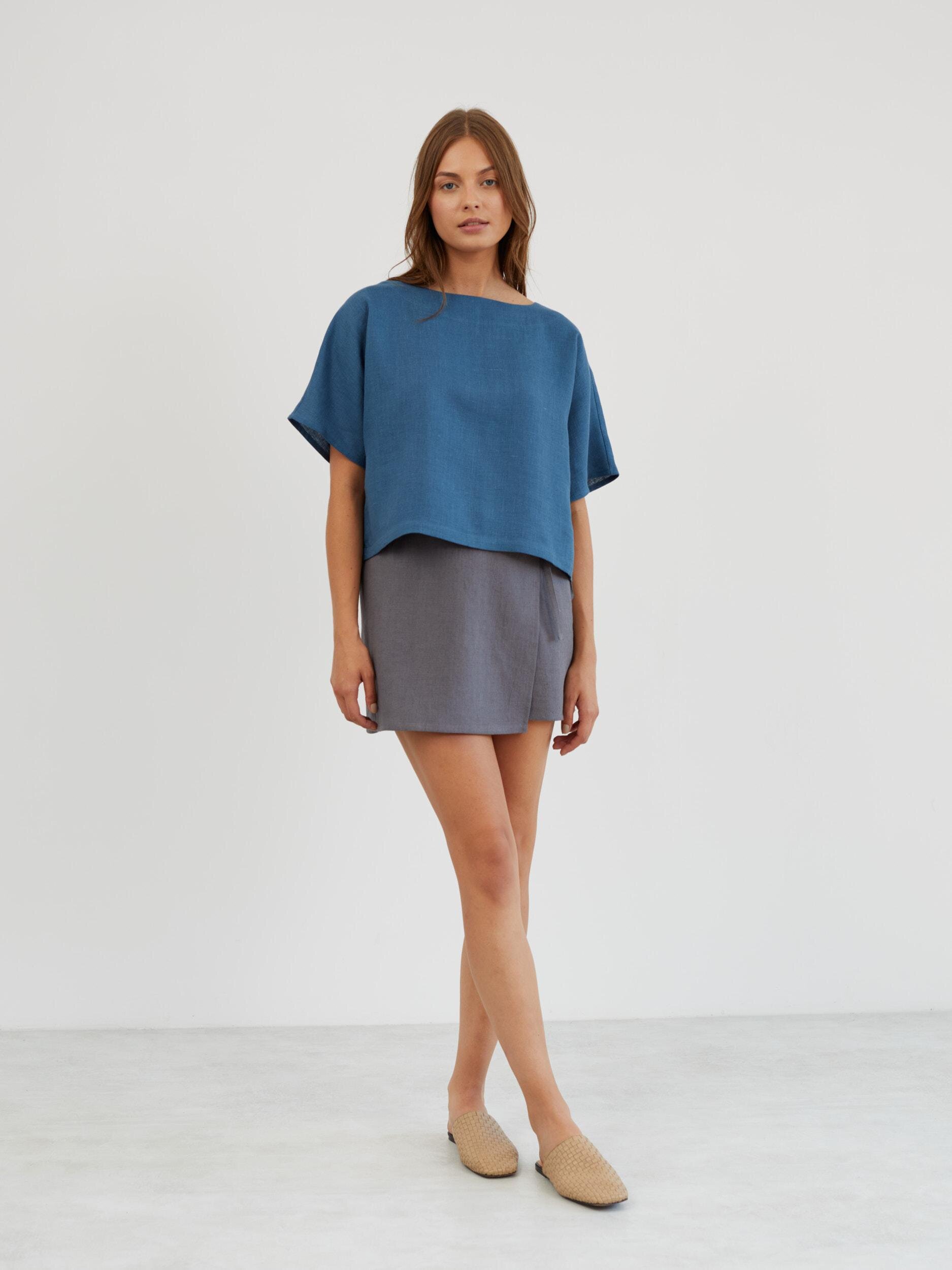 Linen Boxy Cropped Top BEE - Image 2
