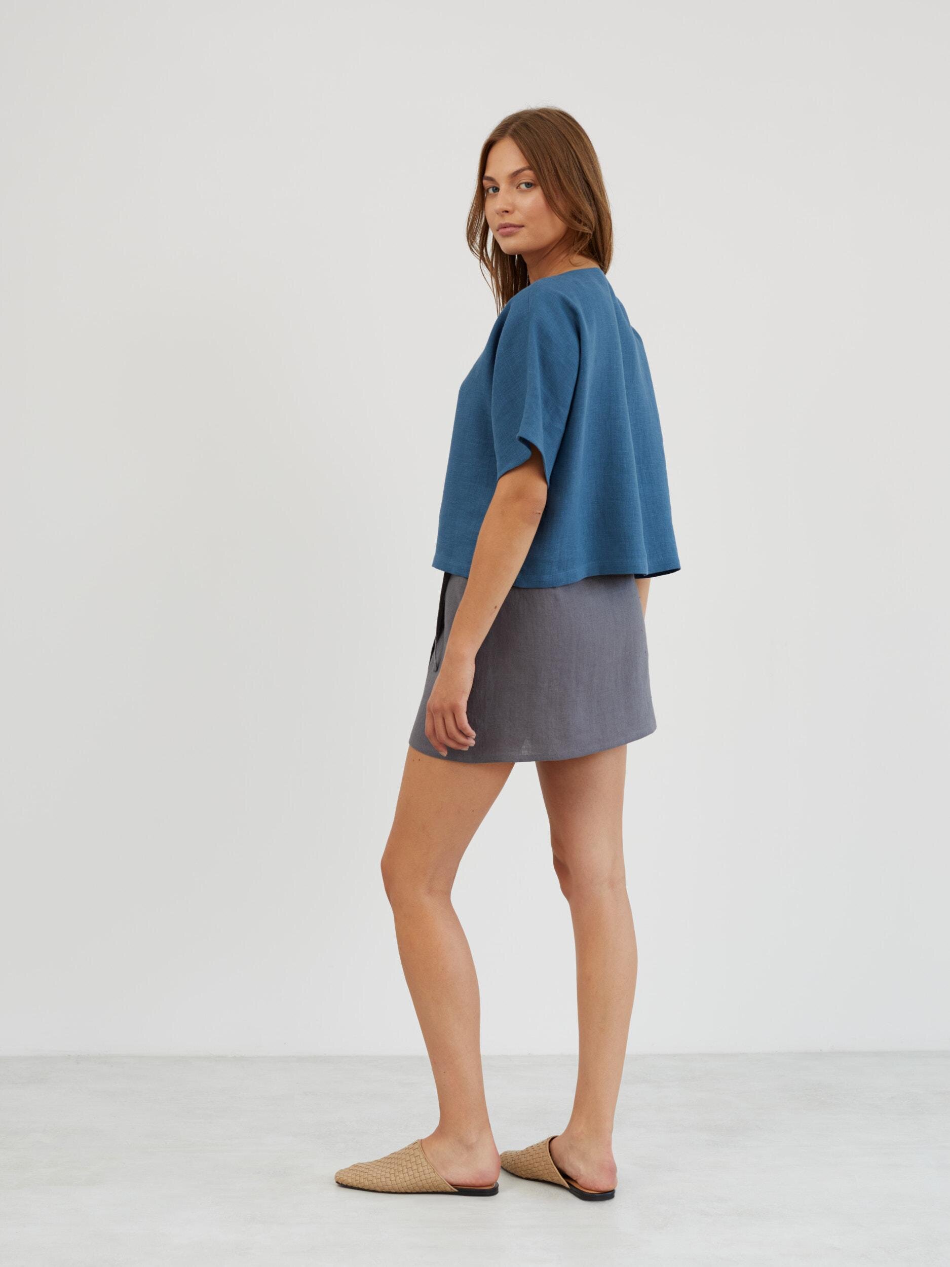 Linen Boxy Cropped Top BEE - Image 3
