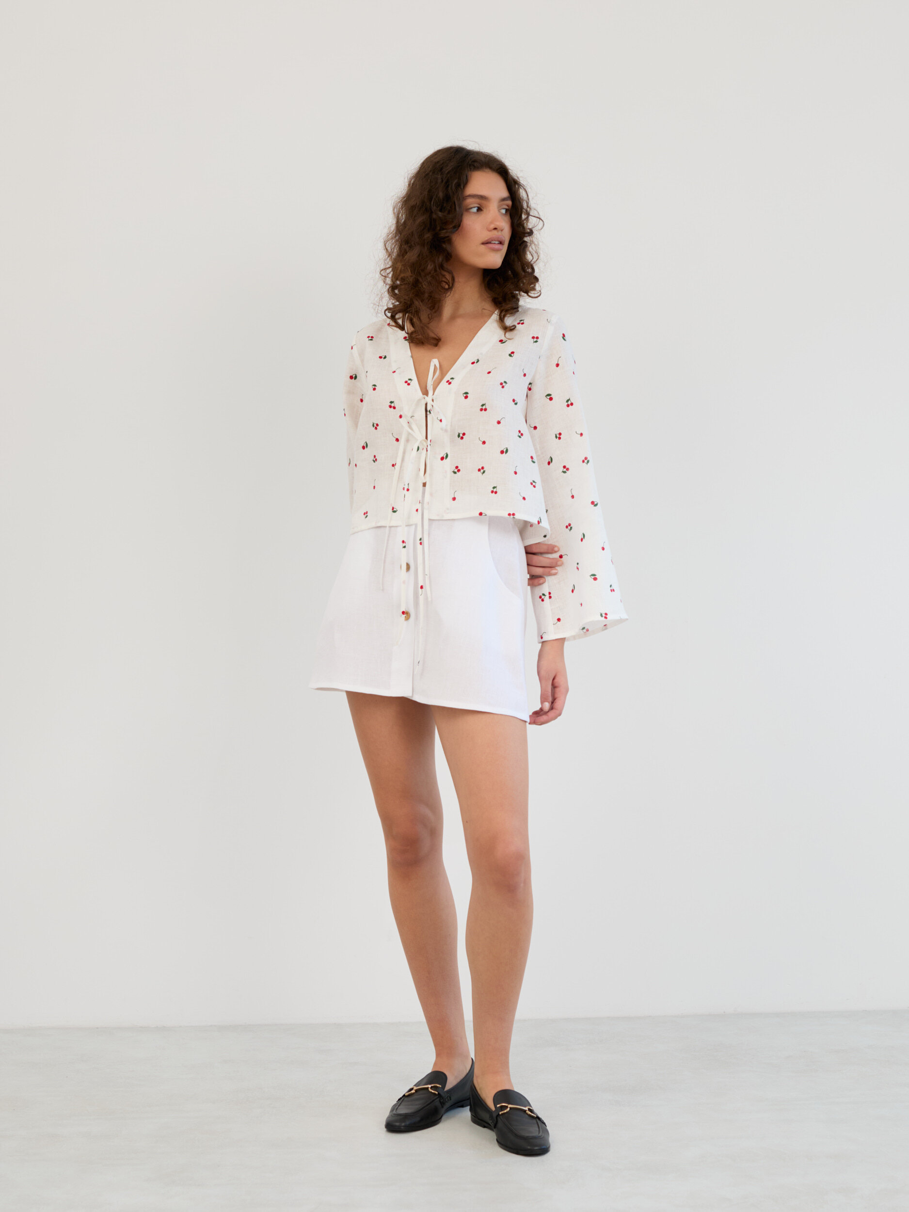 Linen Tie Front Bell Sleeve Crop Top CASSIDY - Image 4