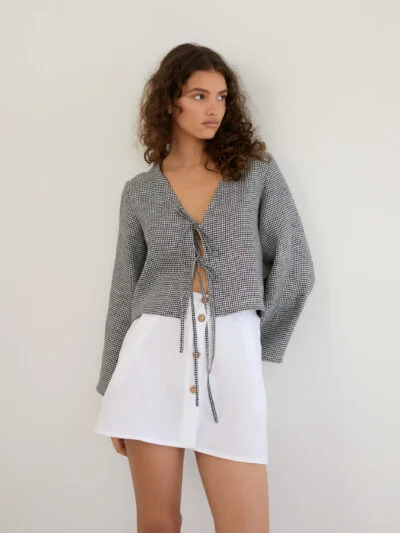 Linen Tie Front Bell Sleeve Crop Top CASSIDY