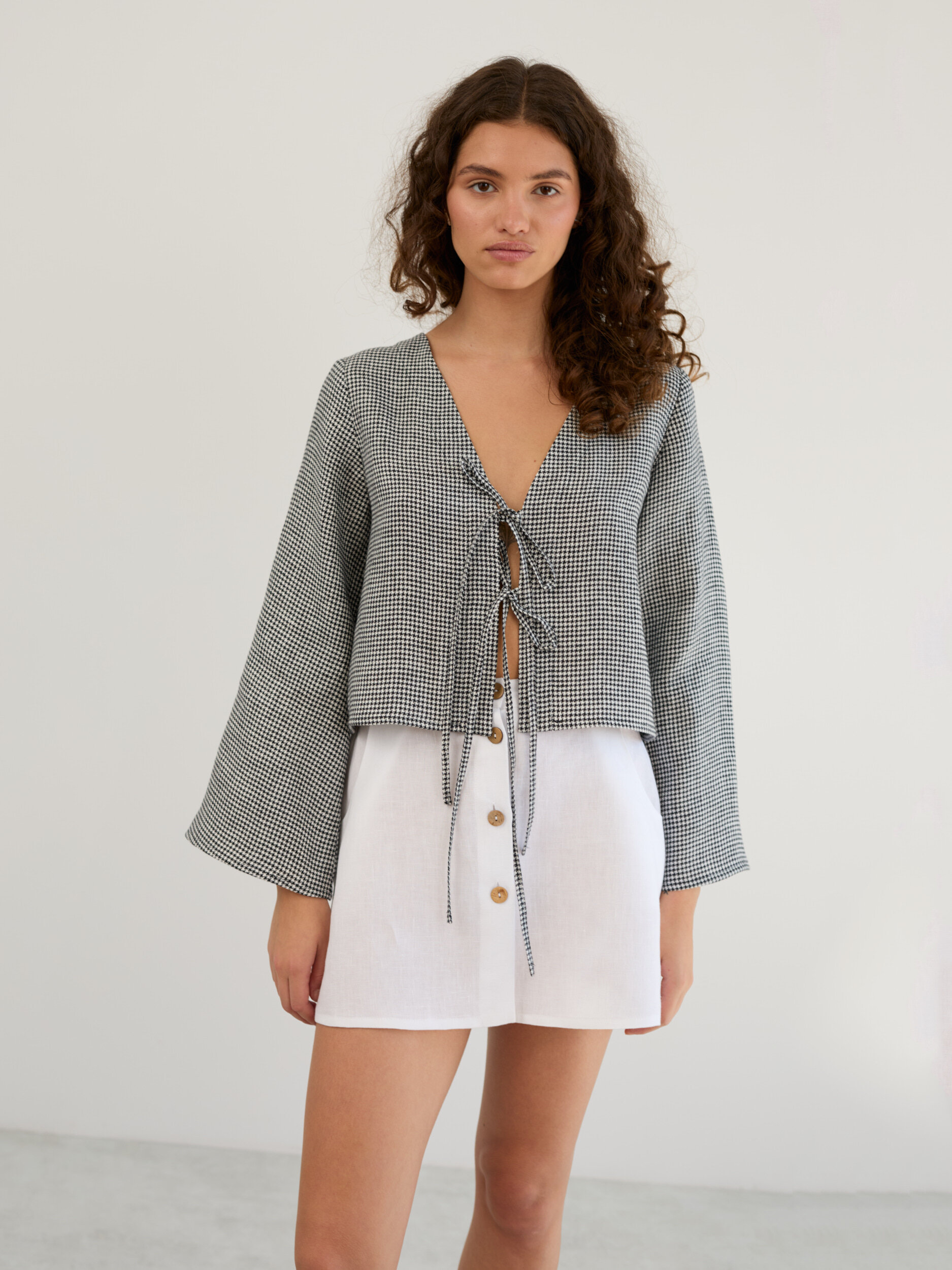 Linen Tie Front Bell Sleeve Crop Top CASSIDY - Image 5