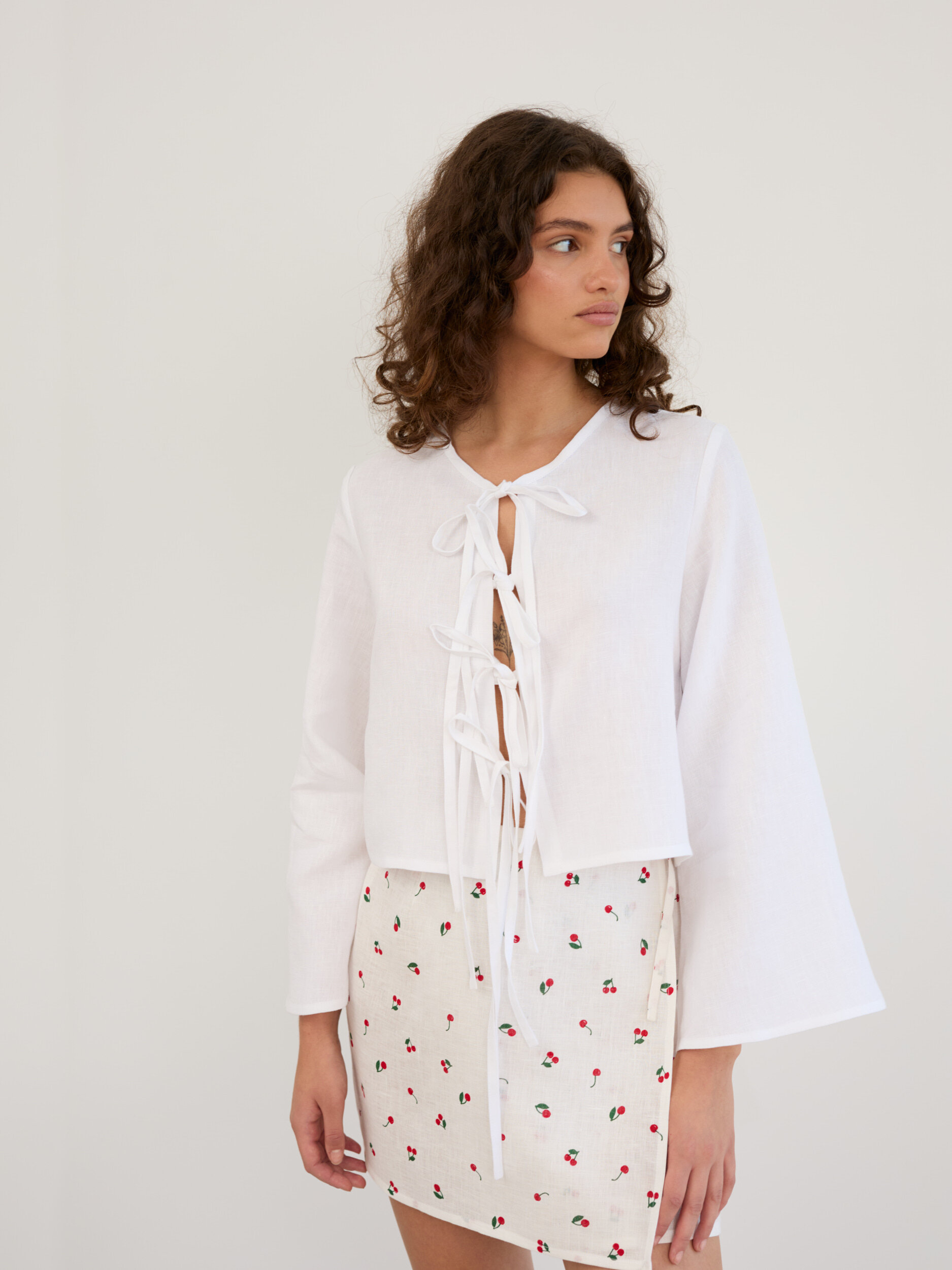 Linen Tie Front Cropped Top BLAIRE - Image 1