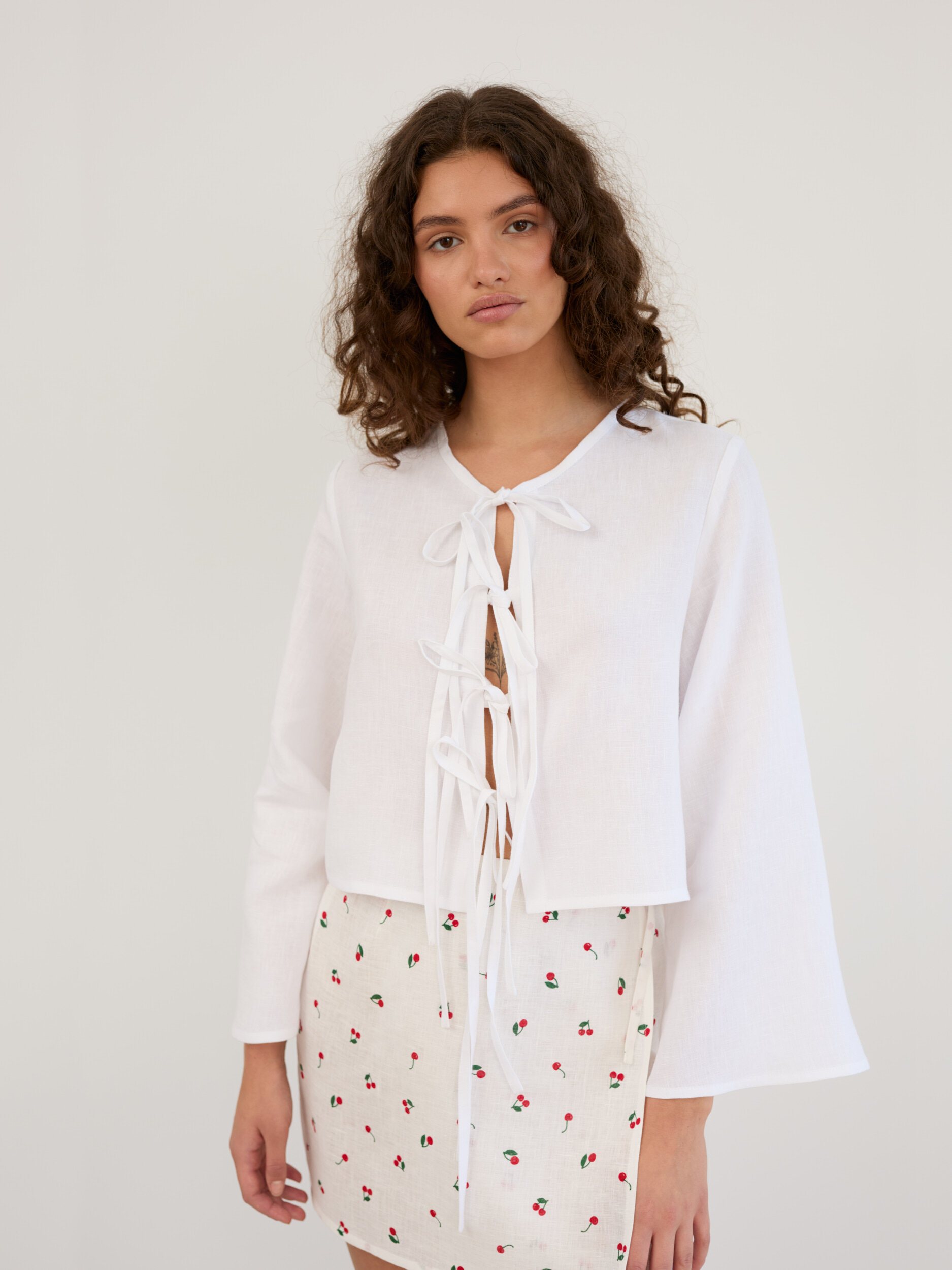 Linen Tie Front Cropped Top BLAIRE - Image 3