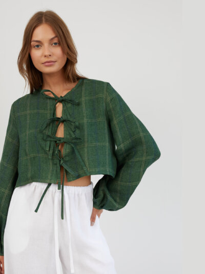 Tie Front Cropped Linen Top KOA