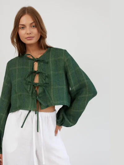 Tie Front Cropped Linen Top KOA