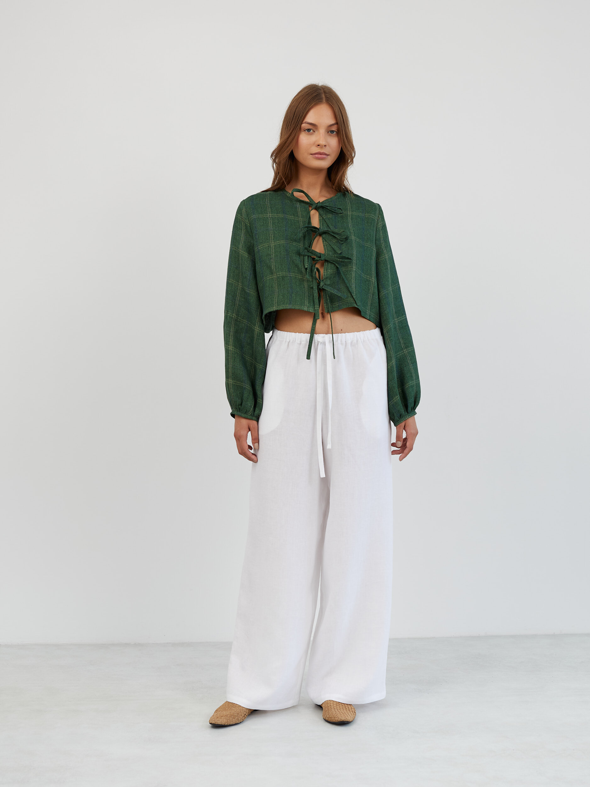 Tie Front Cropped Linen Top KOA - Image 2