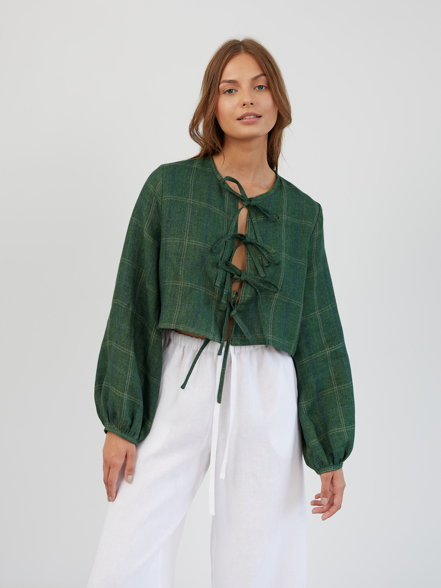 Tie Front Cropped Linen Top KOA - Image 3