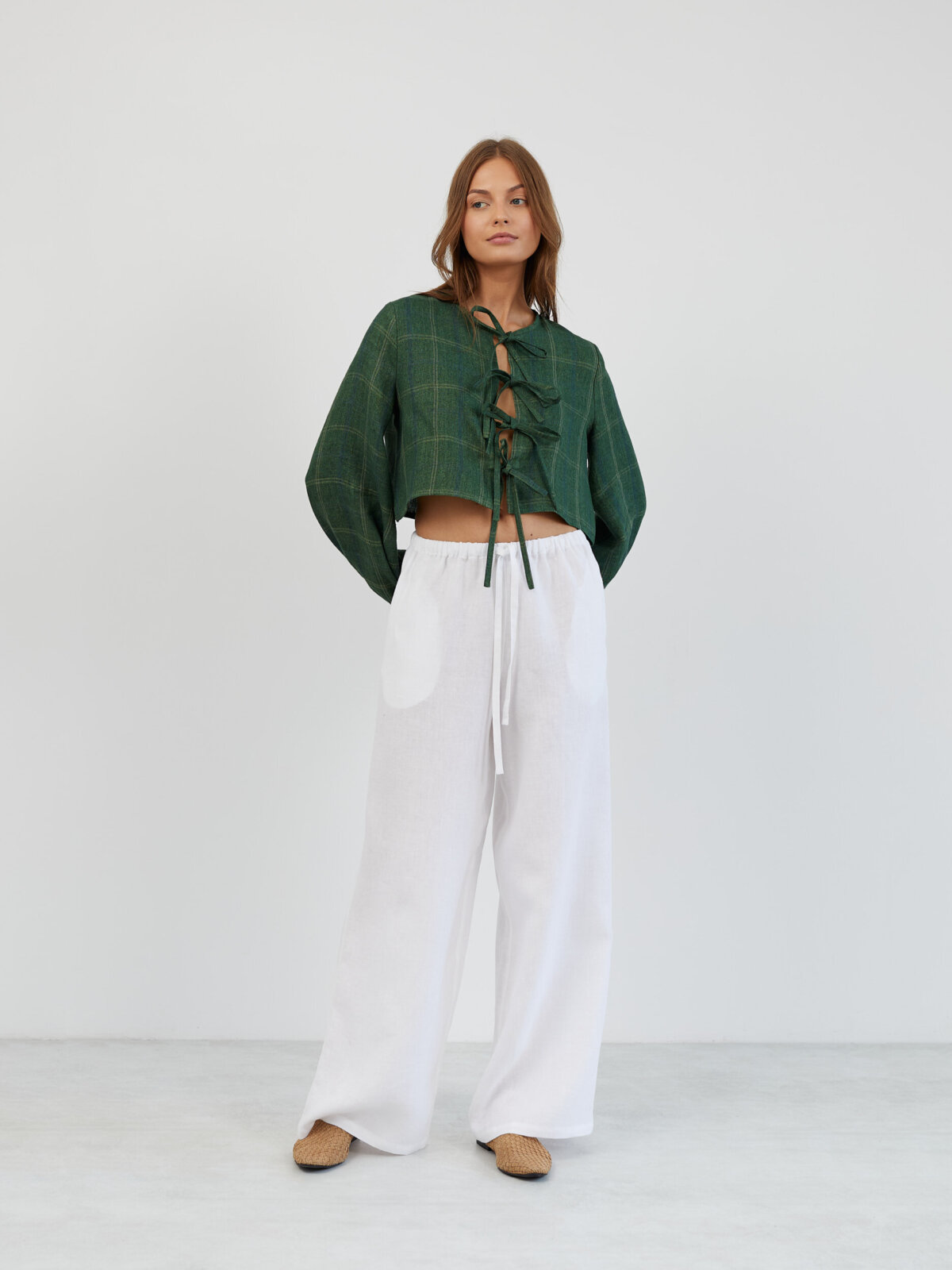 KOA pellava croptoppi Vihreä Ruudullinen — kuva 5