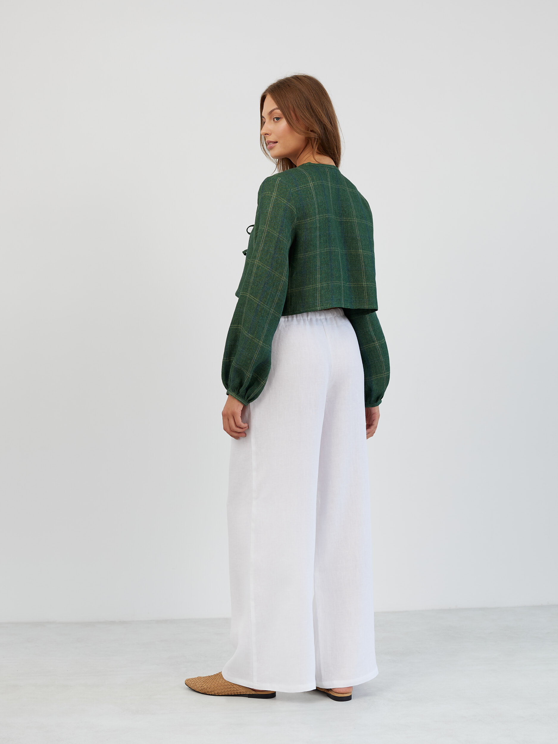 Tie Front Cropped Linen Top KOA - Image 6