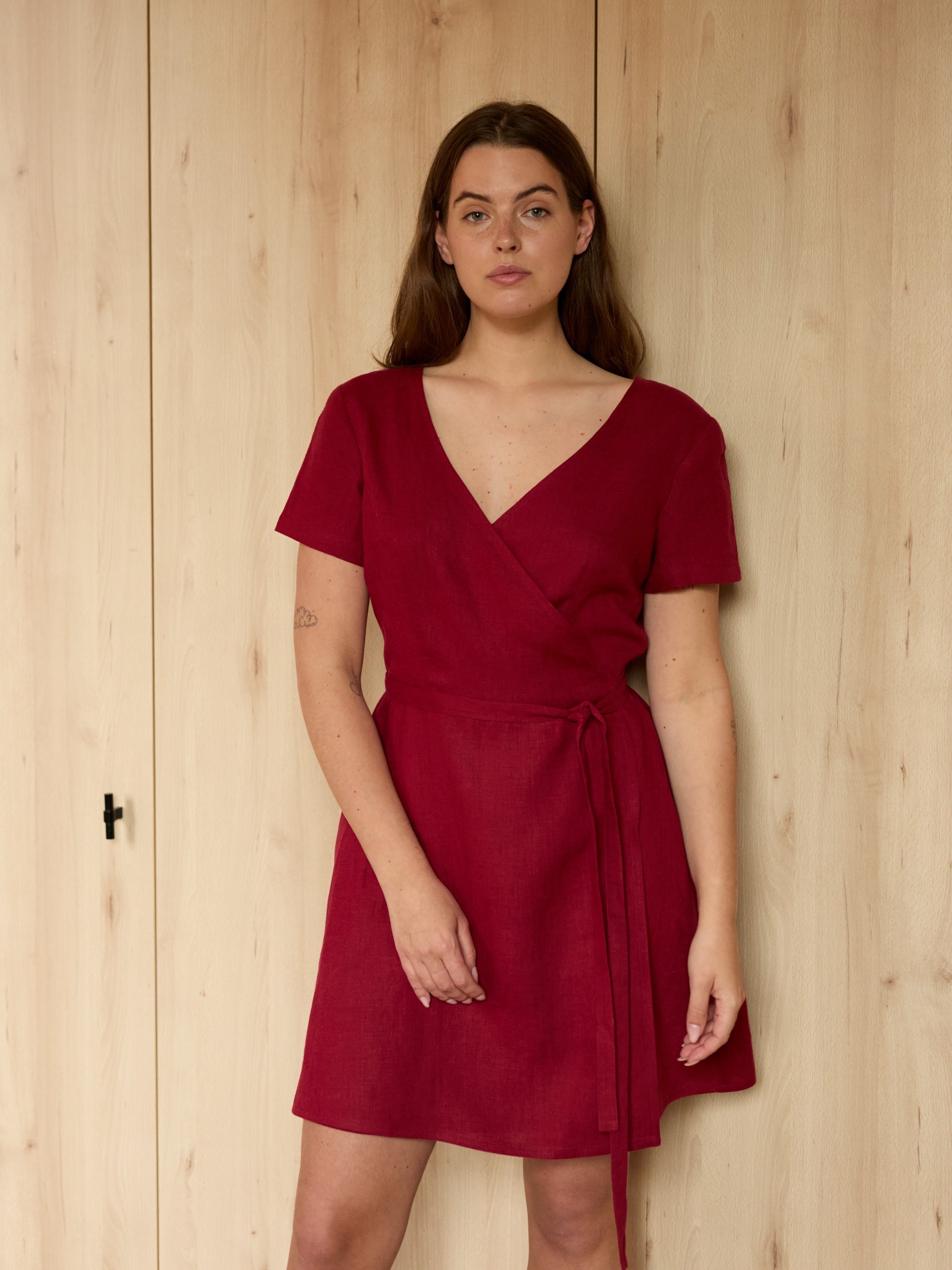 Linen Wrap Dress SADIE | Short Sleeve A-Line Mini Dress - Image 5