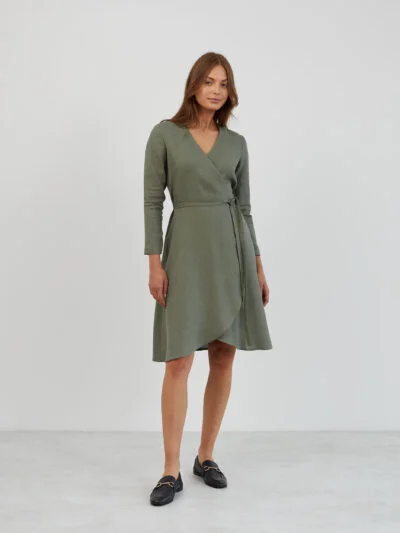 Long Sleeve Linen Wrap Dress CLAUDIA