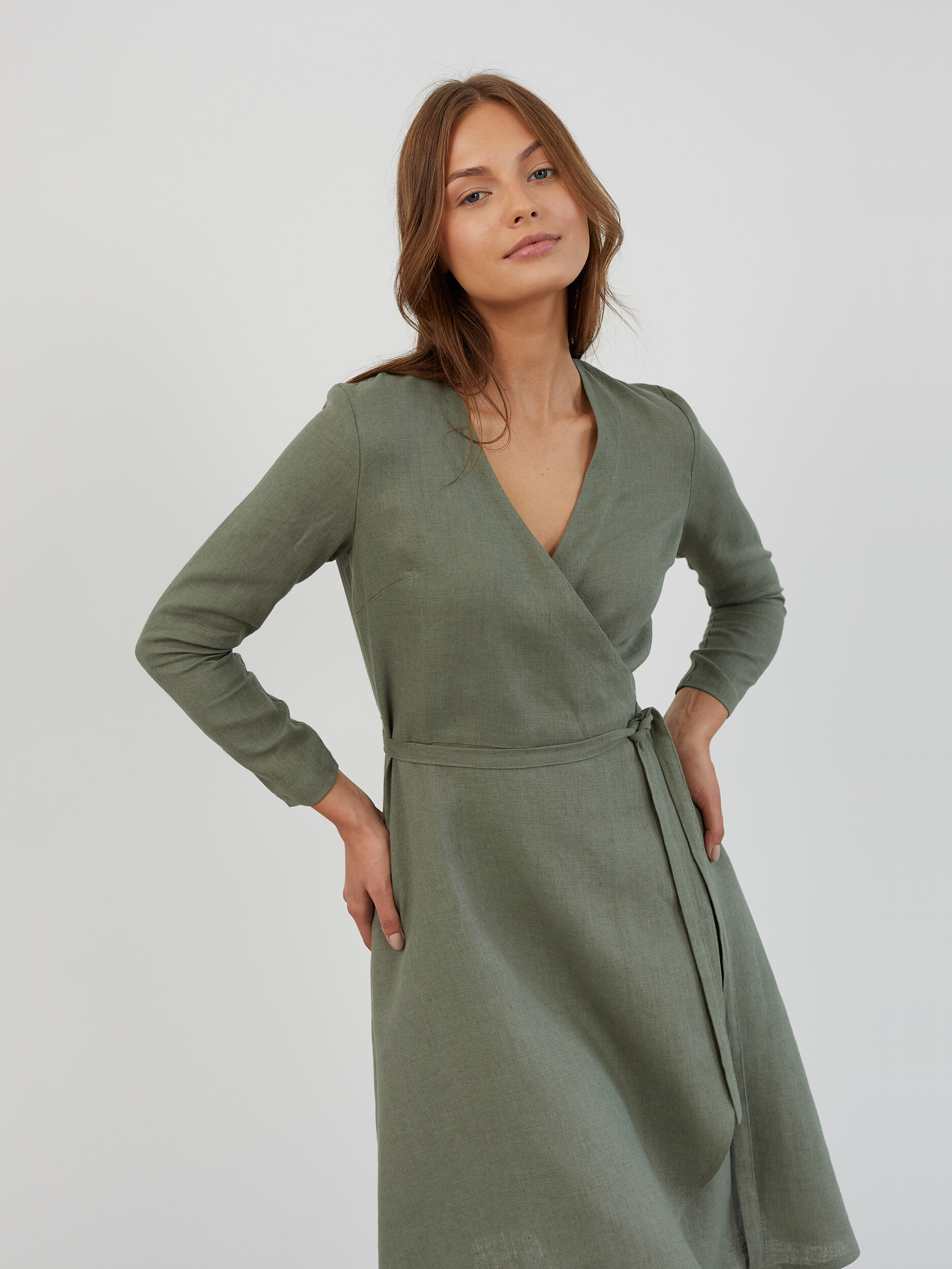 Long Sleeve Linen Wrap Dress CLAUDIA - Image 2