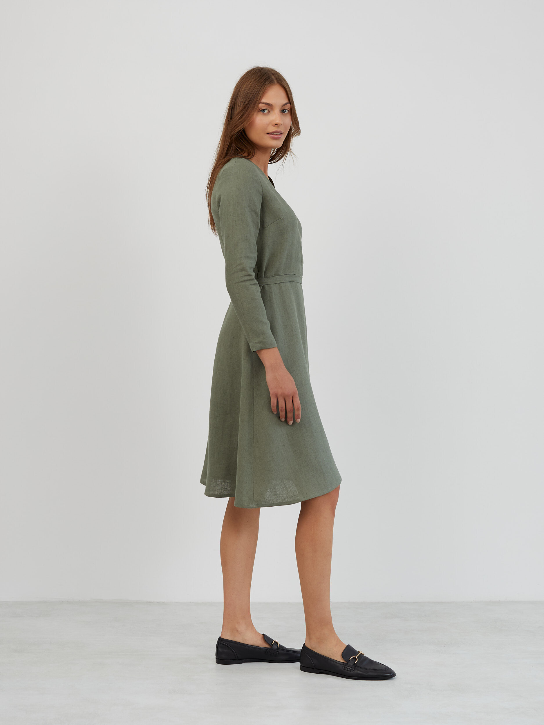 Long Sleeve Linen Wrap Dress CLAUDIA - Image 3