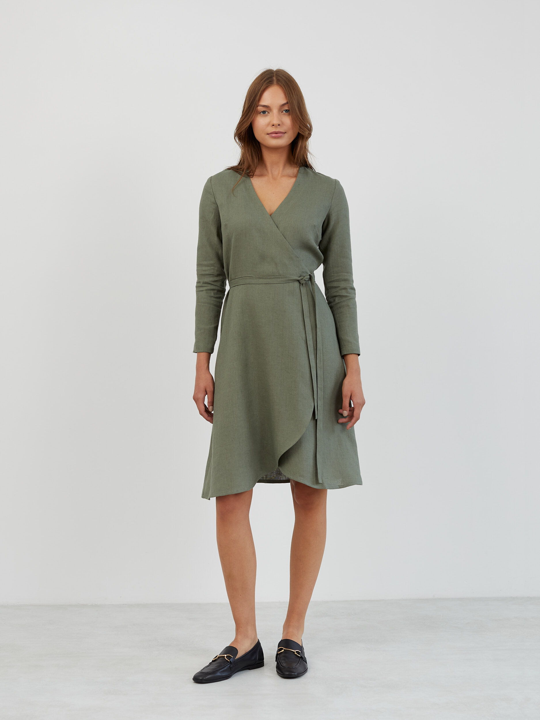 Long Sleeve Linen Wrap Dress CLAUDIA - Image 4