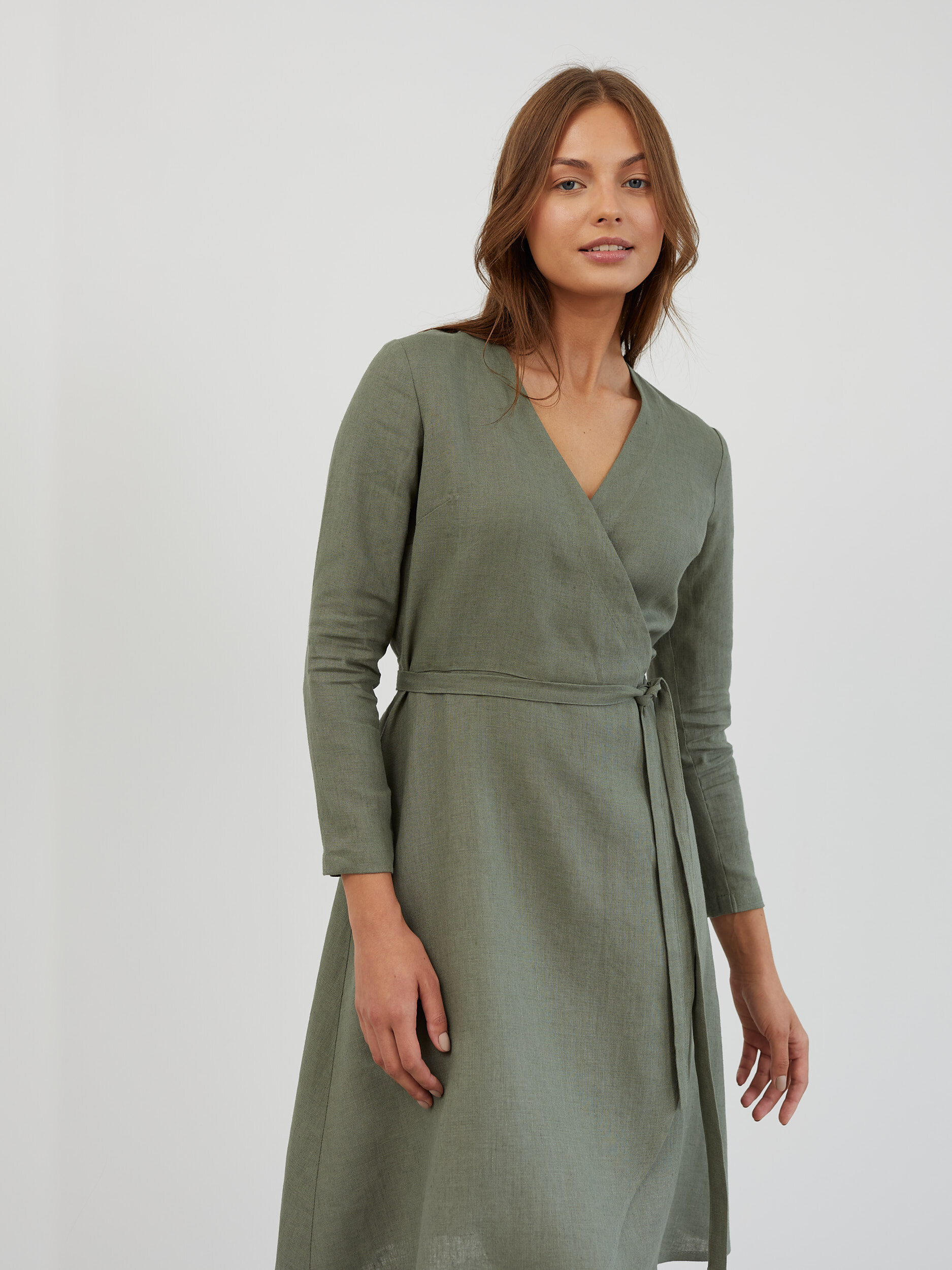 Long Sleeve Linen Wrap Dress CLAUDIA - Image 5