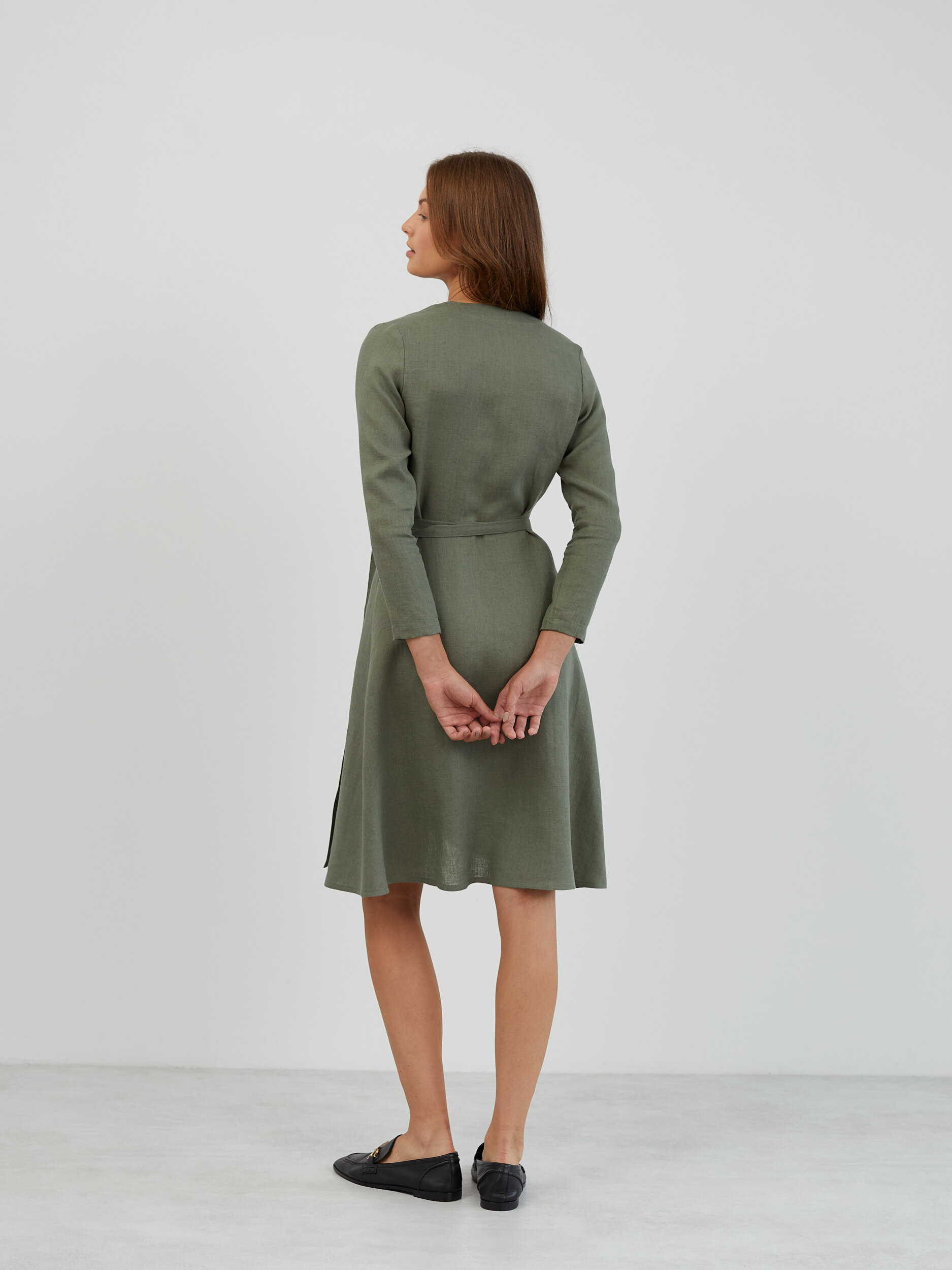 Long Sleeve Linen Wrap Dress CLAUDIA - Image 6