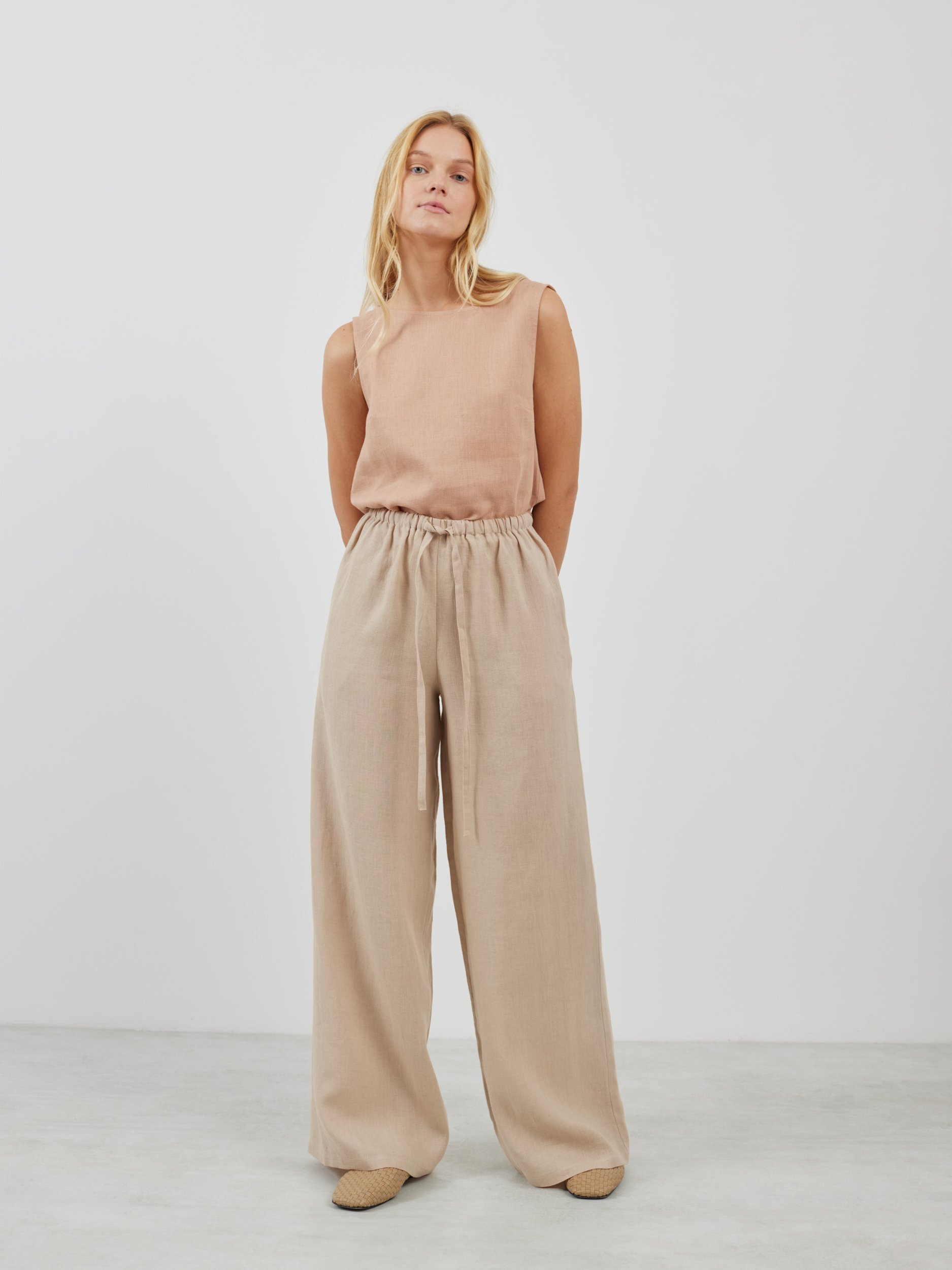 LUCAS Linen Wide Leg Drawstring Pants - Image 1