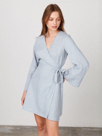 LYDIA Long Sleeve Linen Wrap Dress