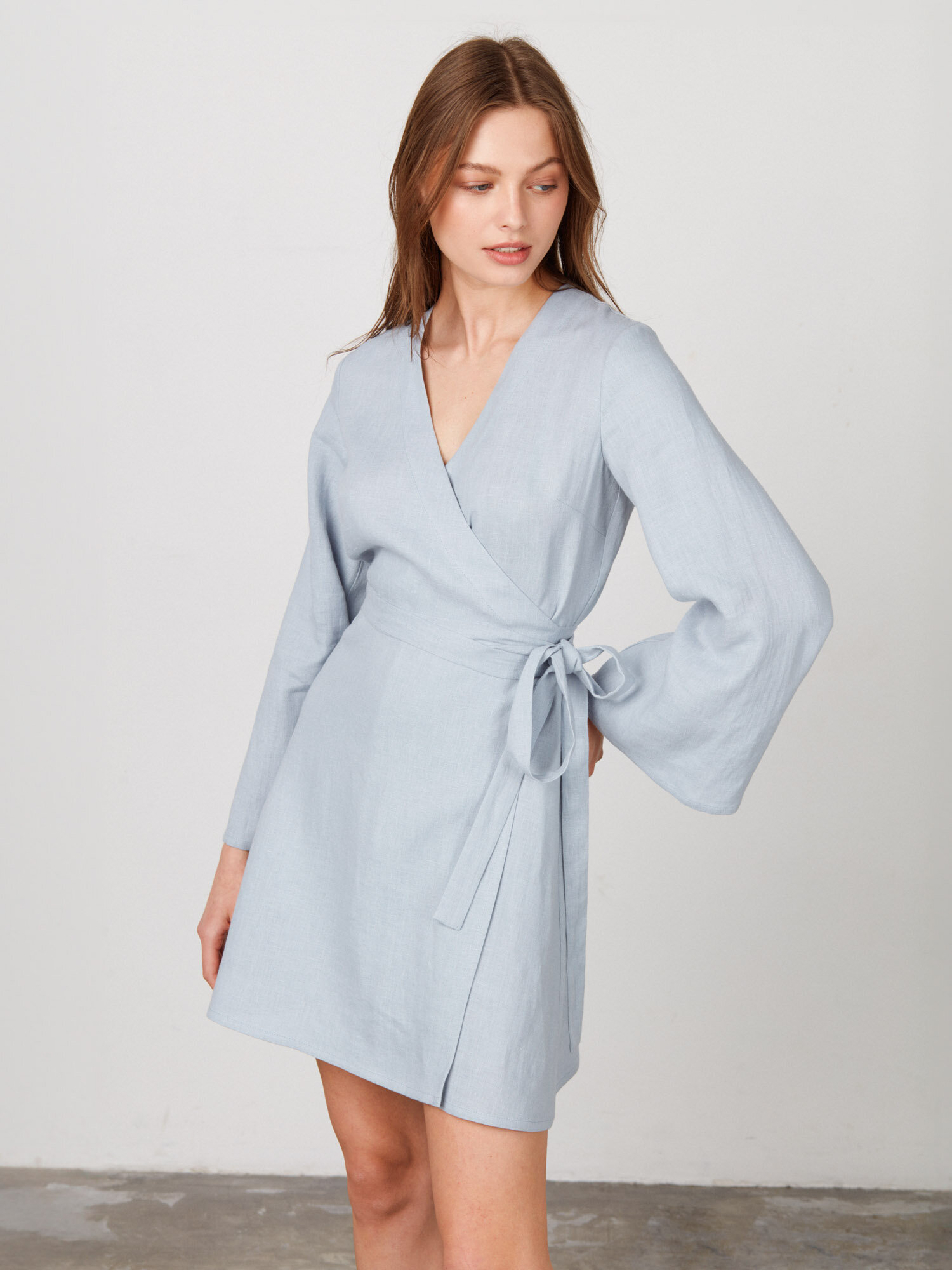 LYDIA Long Sleeve Linen Wrap Dress - Image 1