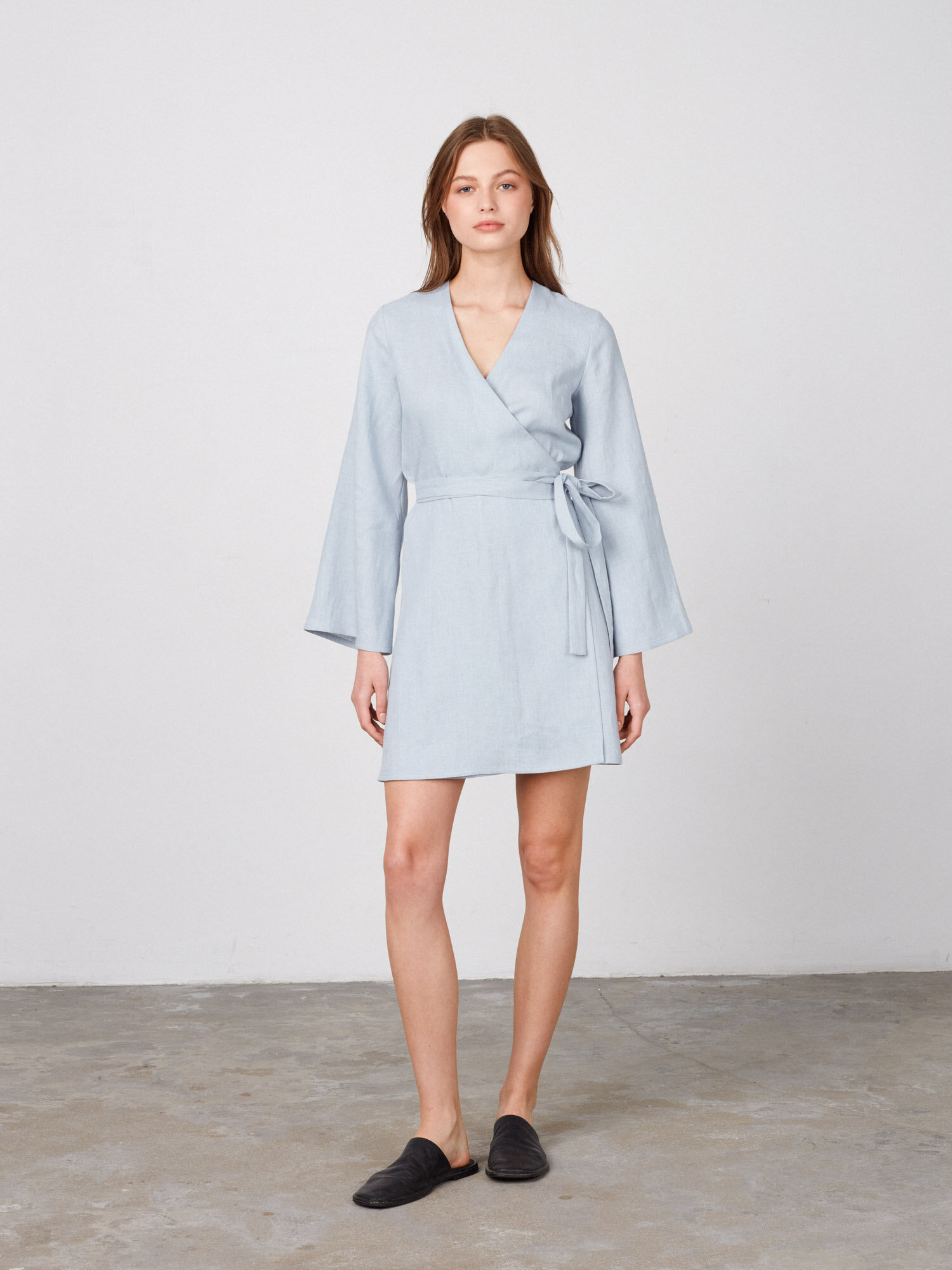 LYDIA Long Sleeve Linen Wrap Dress - Image 2
