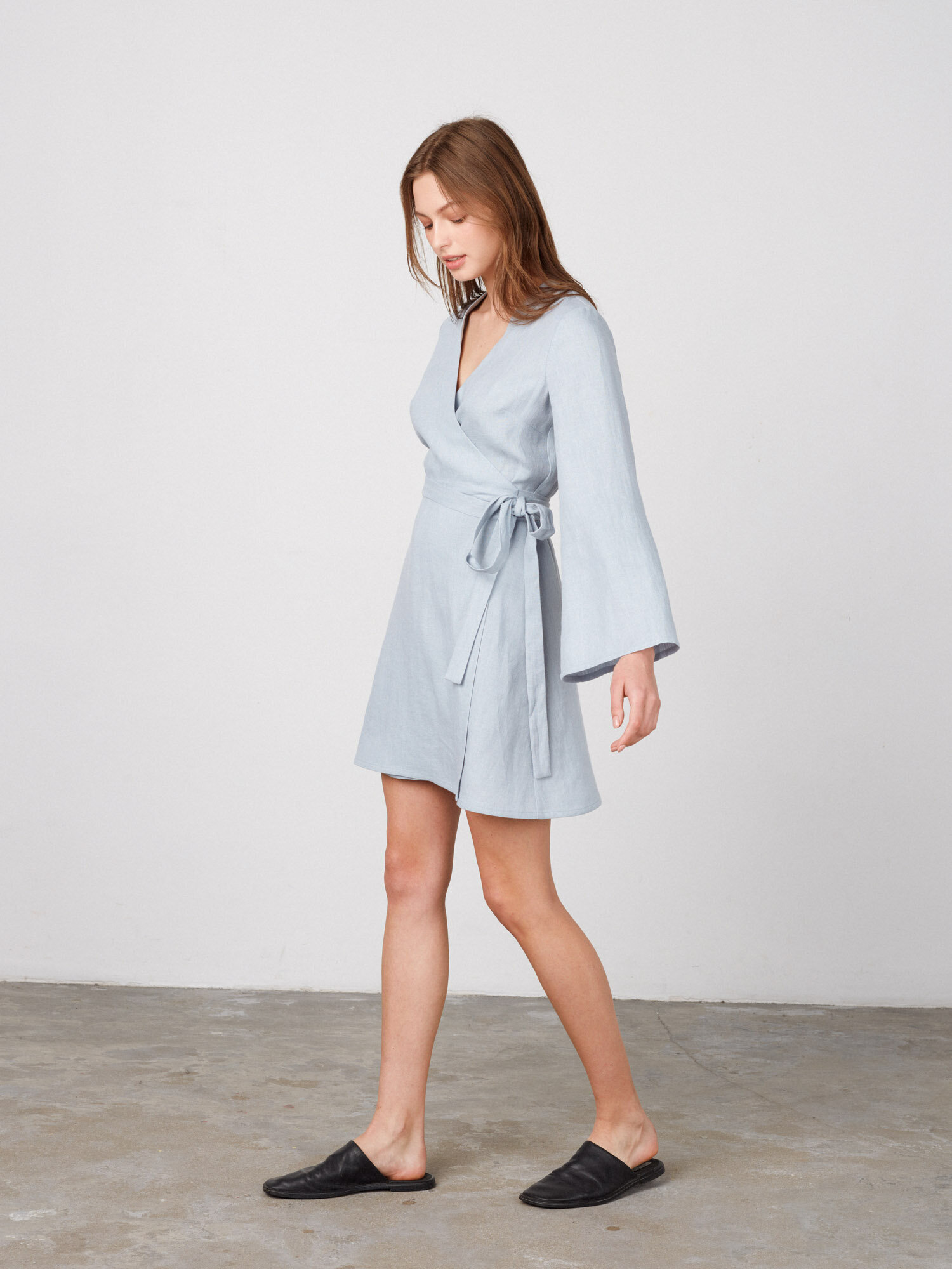 LYDIA Long Sleeve Linen Wrap Dress - Image 5