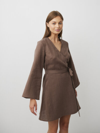 LYDIA Long Sleeve Linen Wrap Dress
