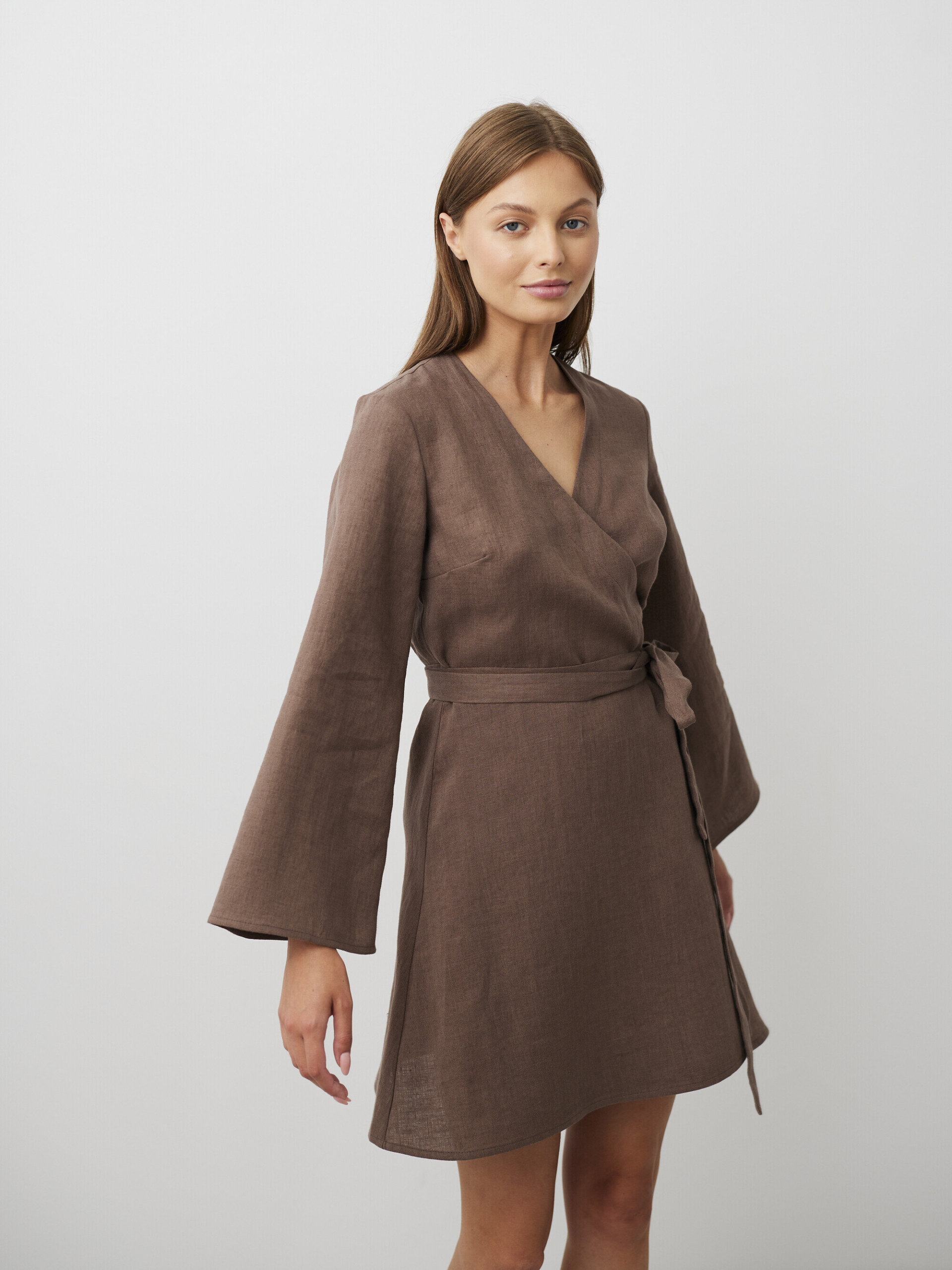 LYDIA Long Sleeve Linen Wrap Dress - Image 1