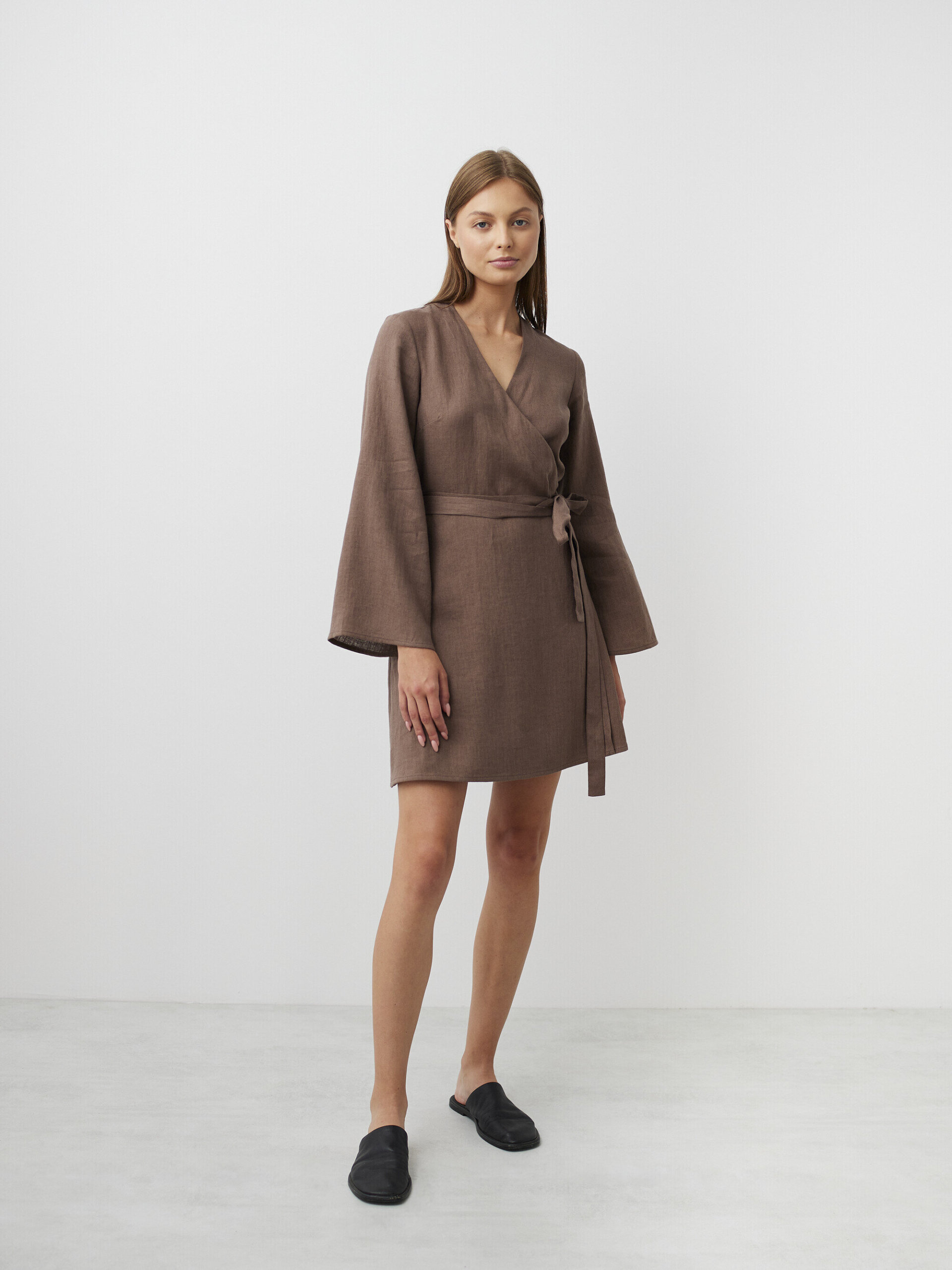 LYDIA Long Sleeve Linen Wrap Dress - Image 2