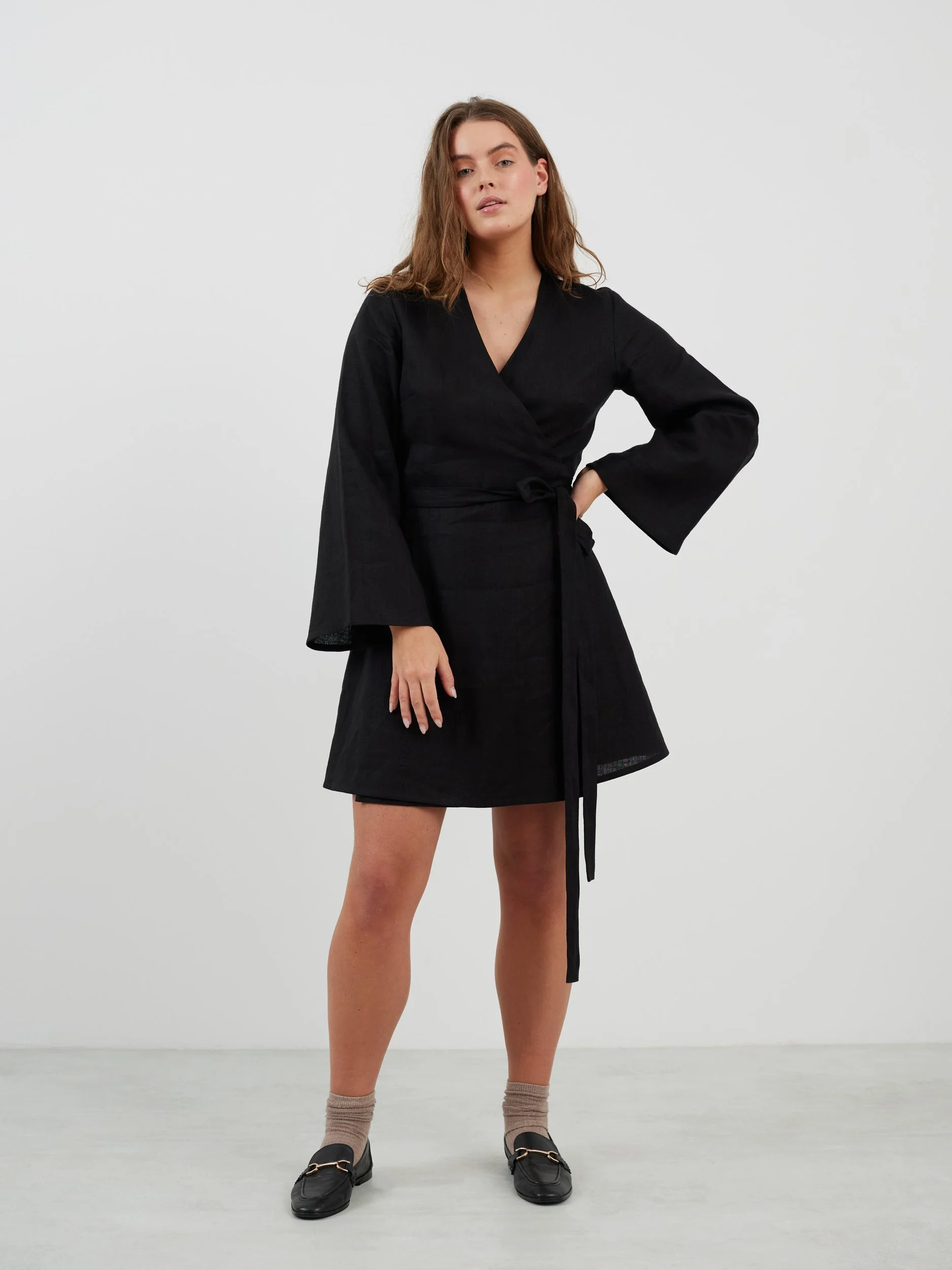 Image 5 of LYDIA Long Sleeve Mini Linen Dress in Black from Love and Confuse