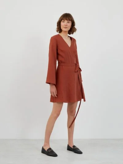 Long Sleeve Mini Linen Dress LYDIA