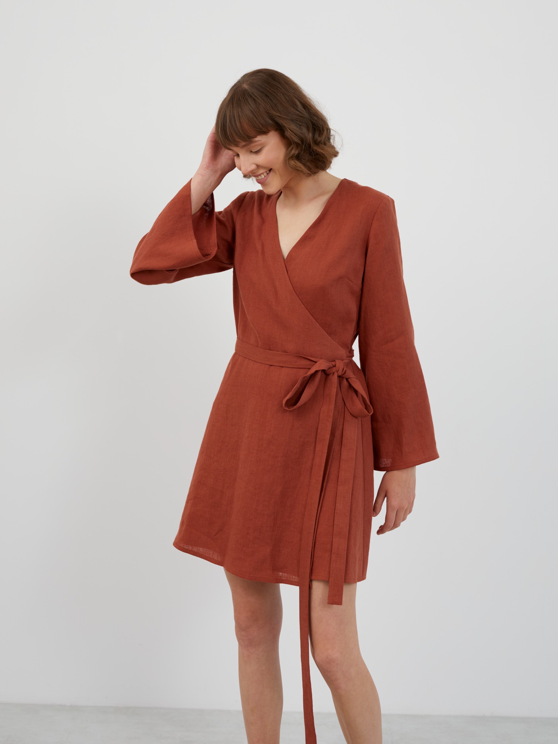 Long Sleeve Mini Linen Dress LYDIA - Image 2