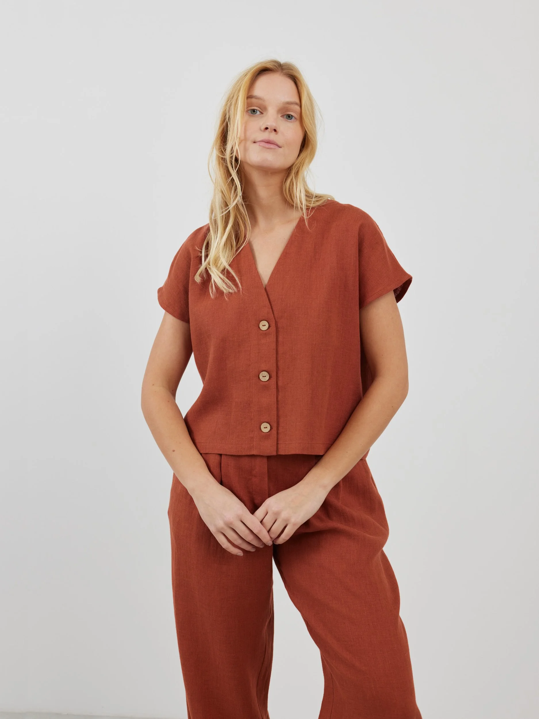 Image 1 of LYLA Linen Cropped Shirt in Rust from Love and Confuse
