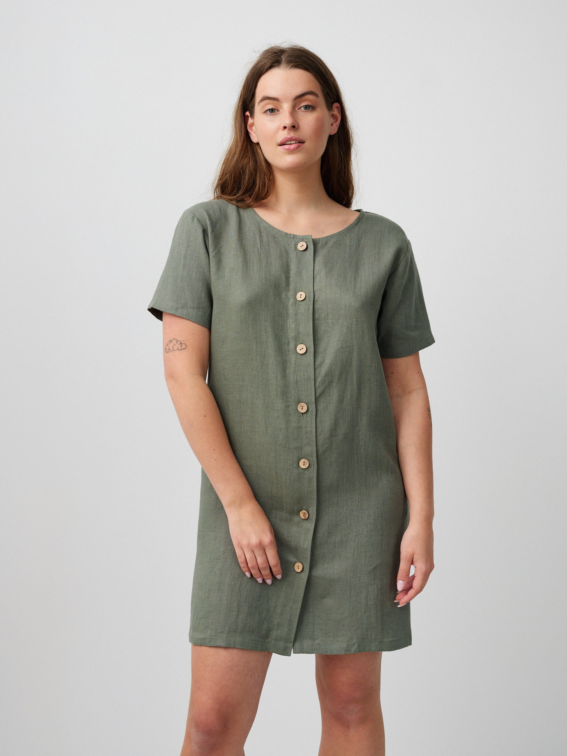 LYRA Button Down Short Linen Dress - Image 1