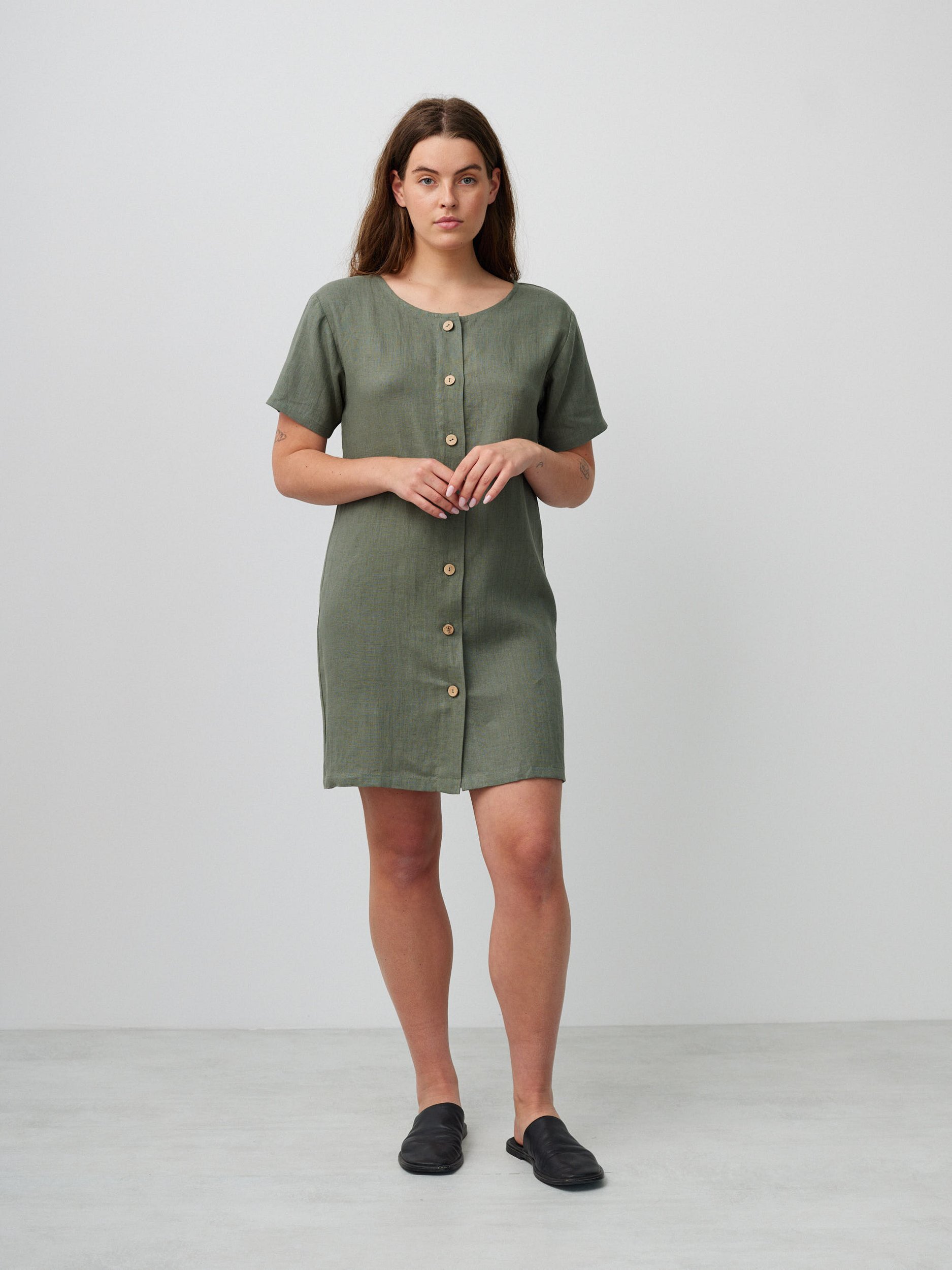 LYRA Button Down Short Linen Dress - Image 2