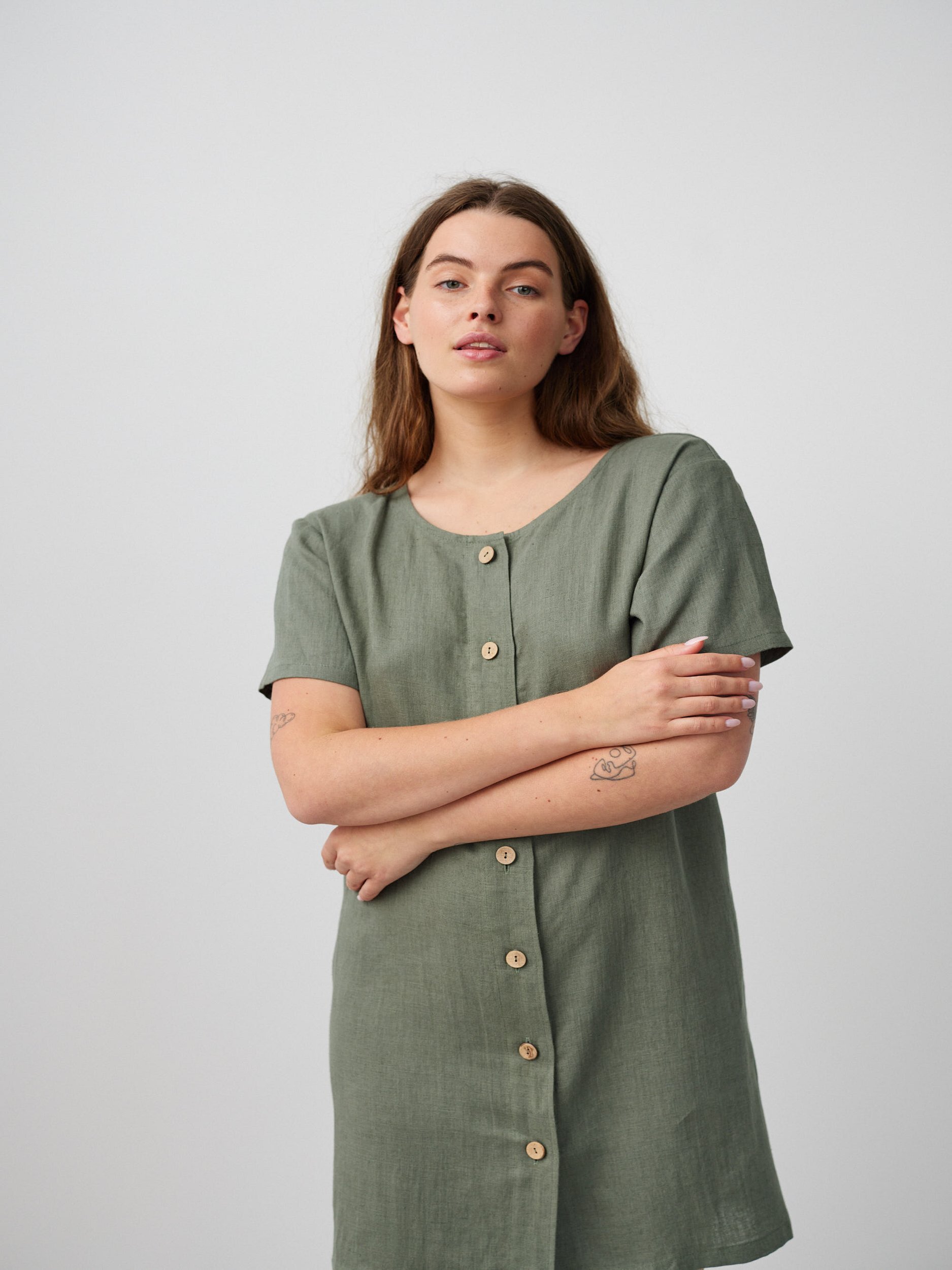 LYRA Button Down Short Linen Dress - Image 3