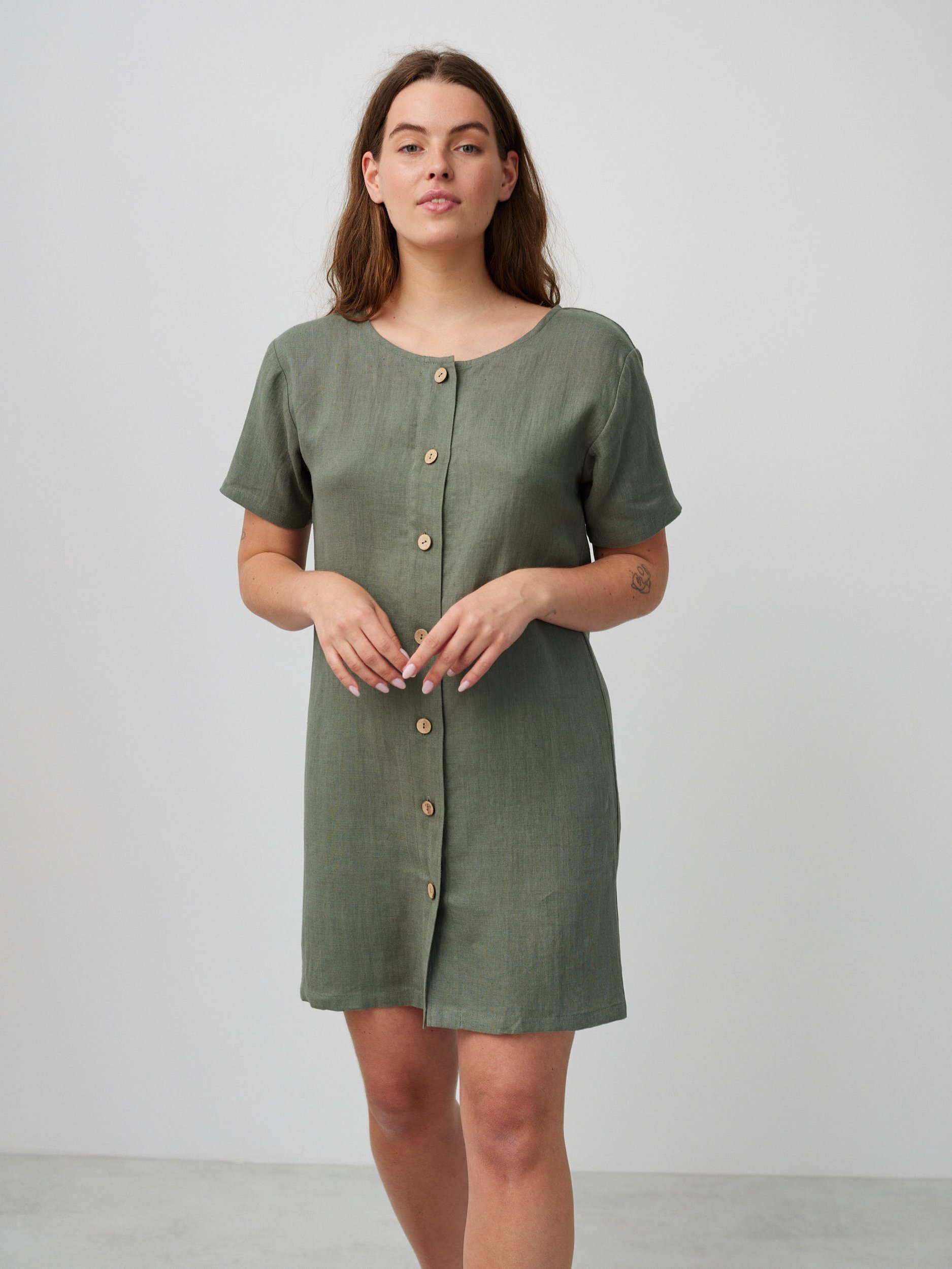 LYRA Button Down Short Linen Dress - Image 5