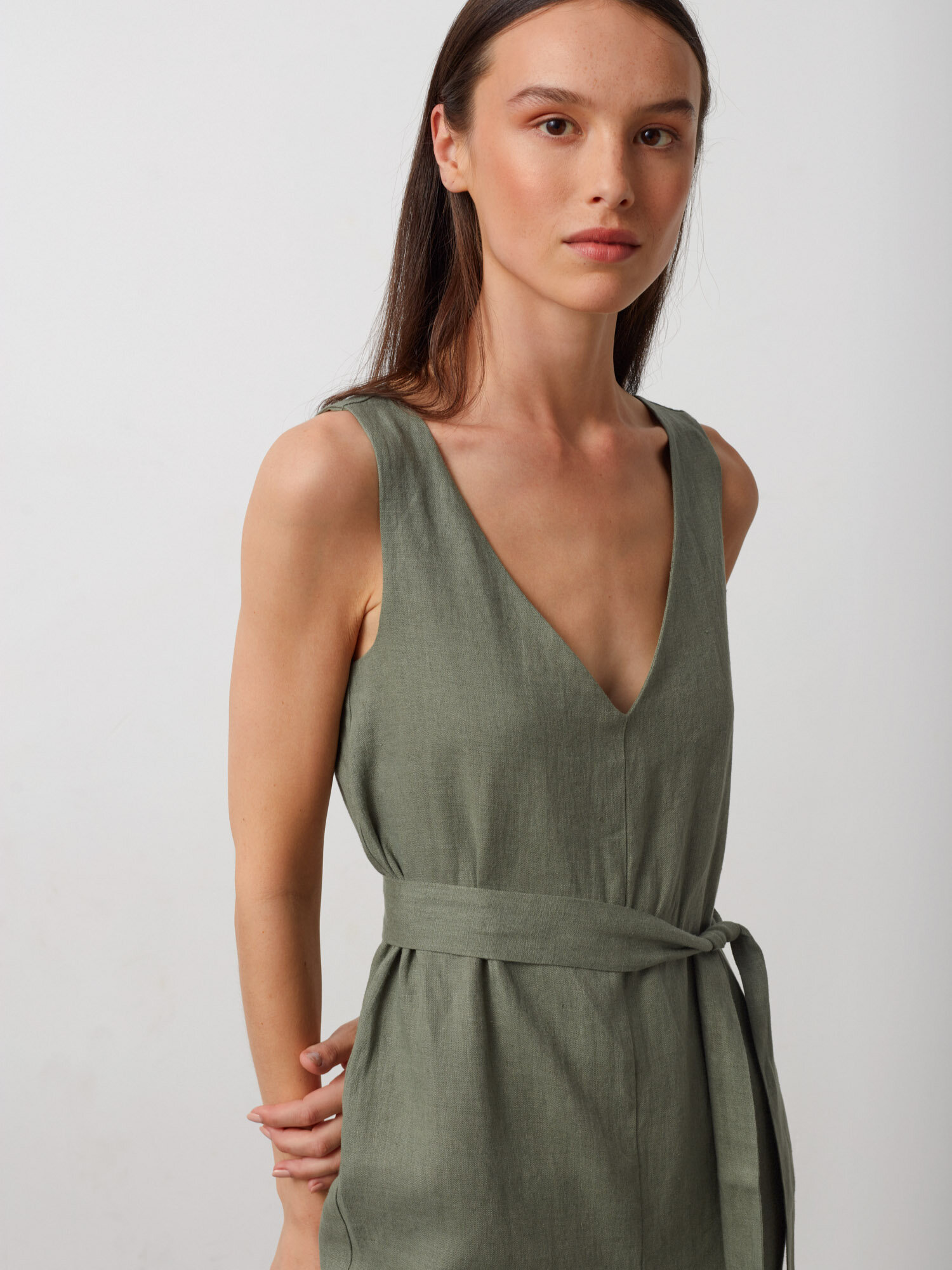 MADELINE Sleeveless Linen Jumpsuit in Sage Green - Image 4
