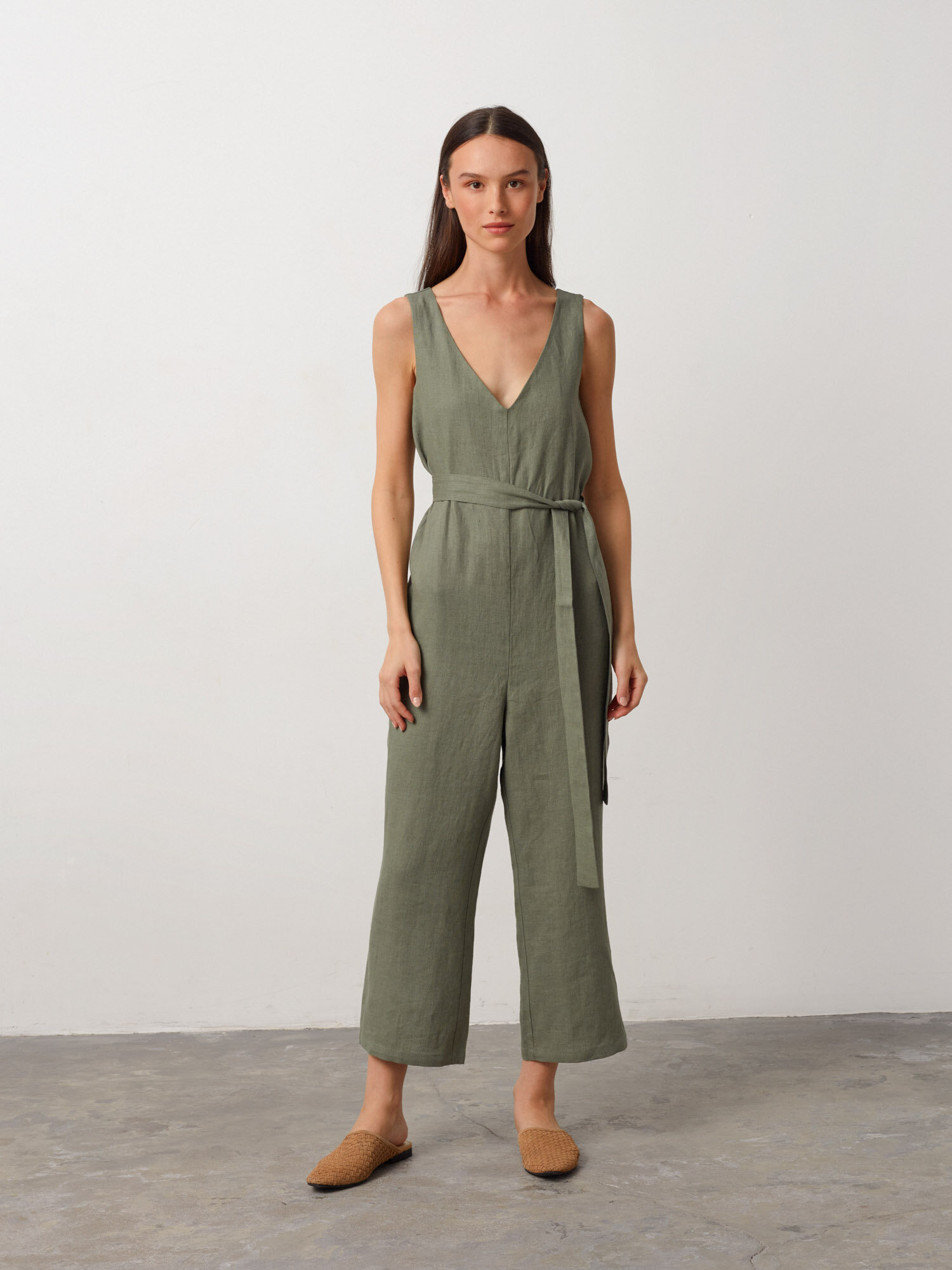 MADELINE Sleeveless Linen Jumpsuit in Sage Green - Image 5
