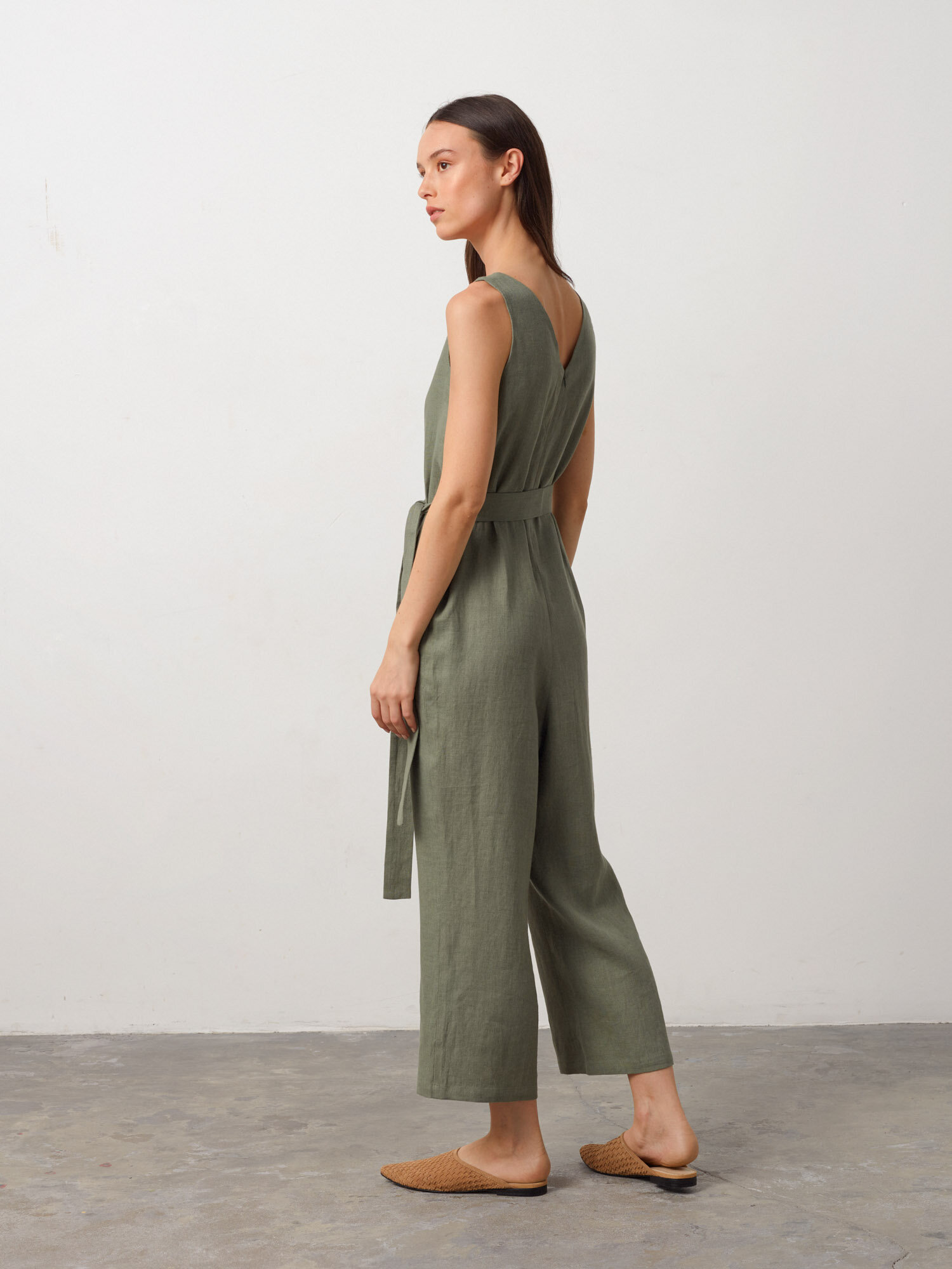 MADELINE Sleeveless Linen Jumpsuit in Sage Green - Image 6