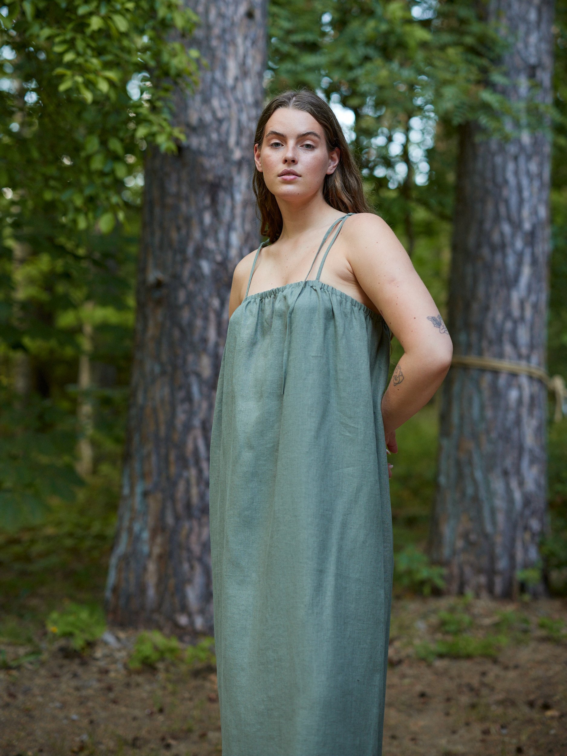 MINT Linen Tie Shoulder Dress - Image 3