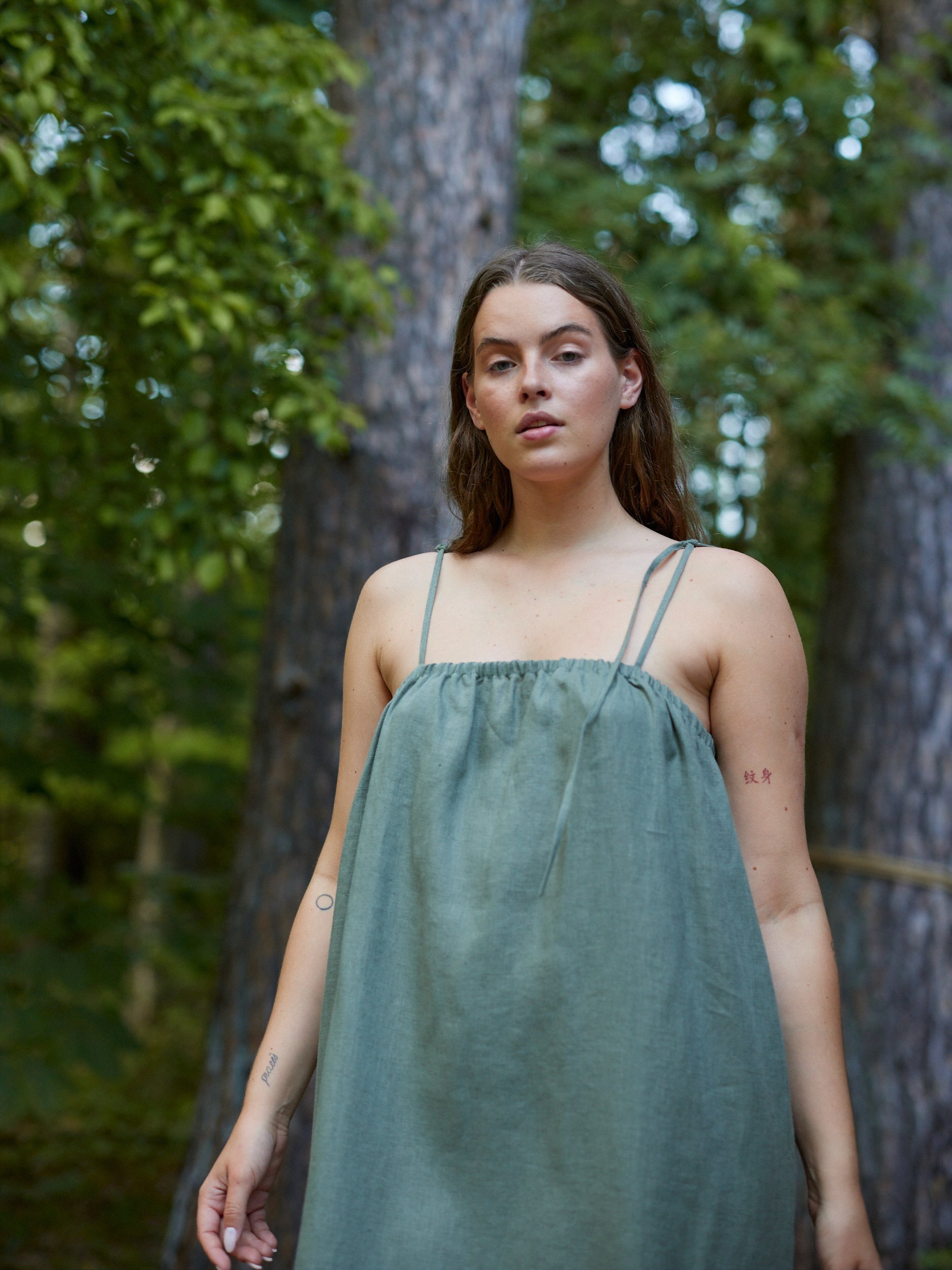 MINT Linen Tie Shoulder Dress - Image 4